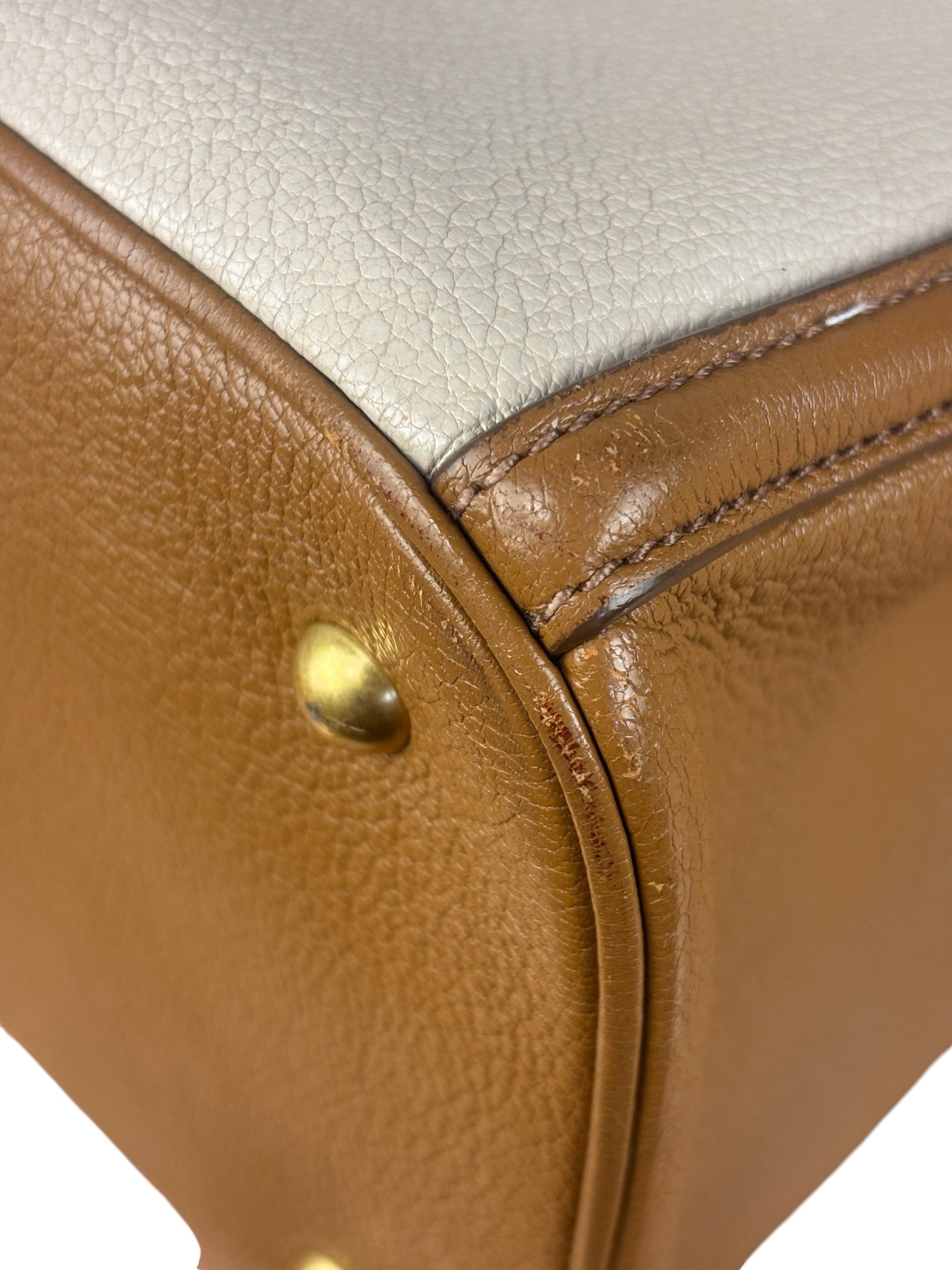 Miu Miu Beige/Brown Bicolor Leather Madras Handbag
