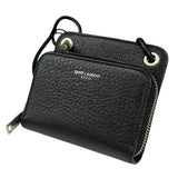 Yves Saint Laurent Black Leather Paris Lanyard Wallet