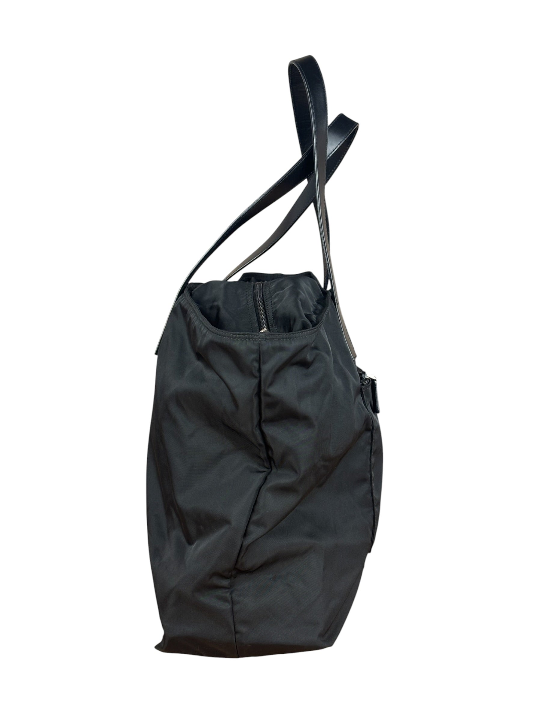 Prada Black Saffiano Leather Strap Tessuto Nylon Tote Bag