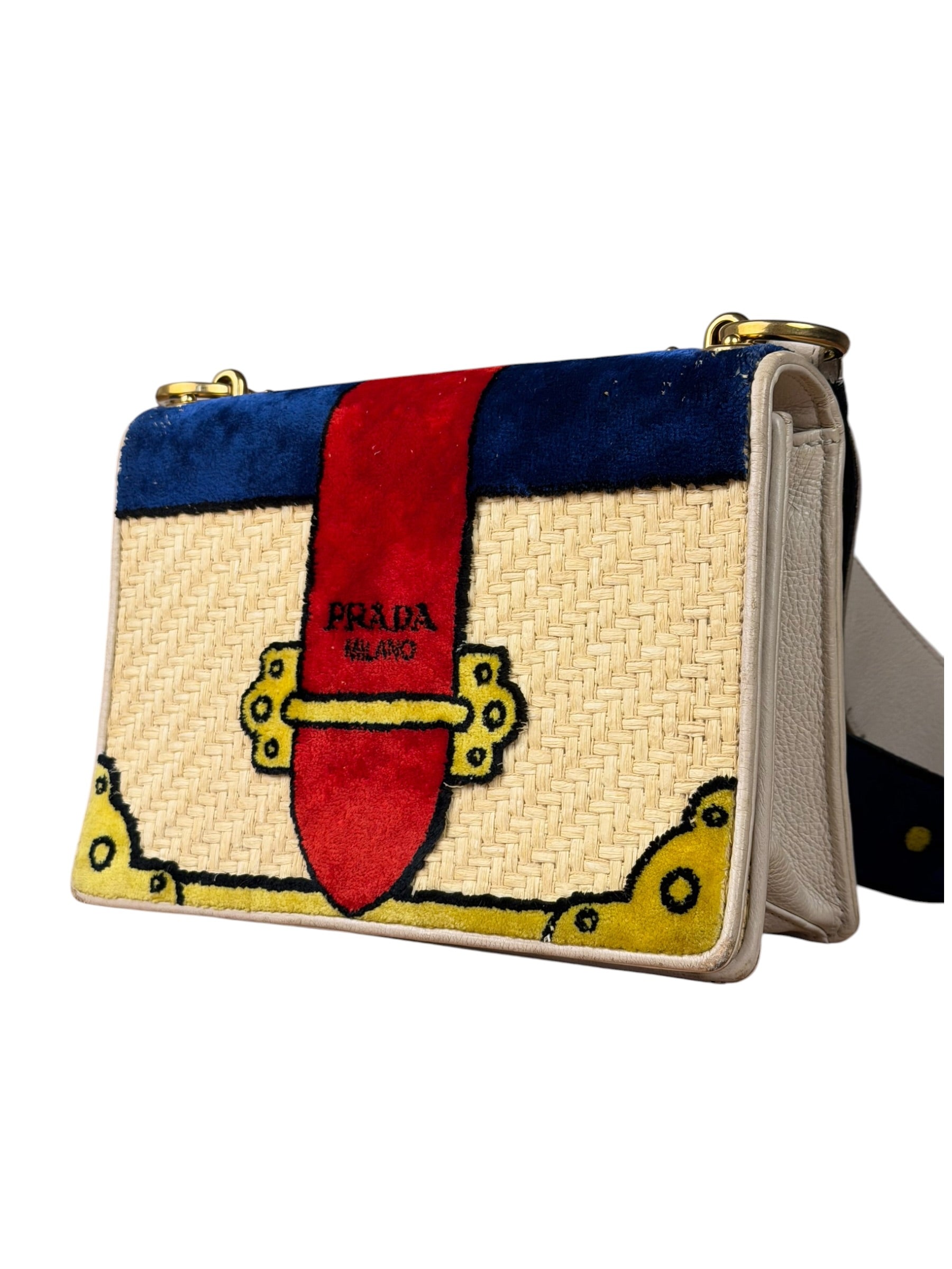 Prada Multicolor Velvet/Leather Trim Trompe L'oeil Cahier Crossbody Bag