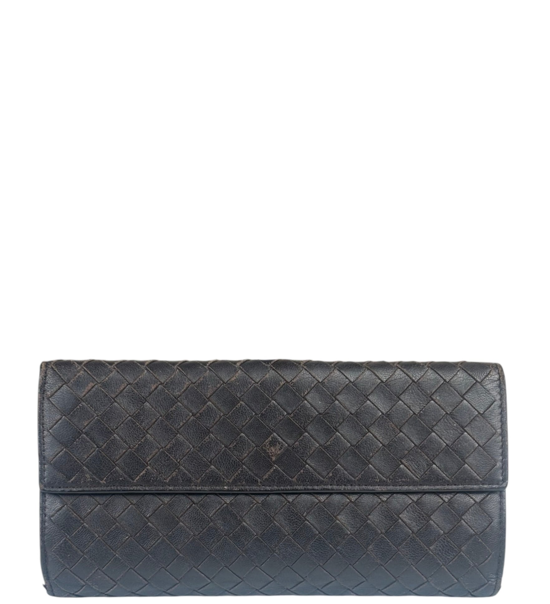 Bottega Veneta Brown Leather Woven Intrecciato Bi-Fold Continental Wallet