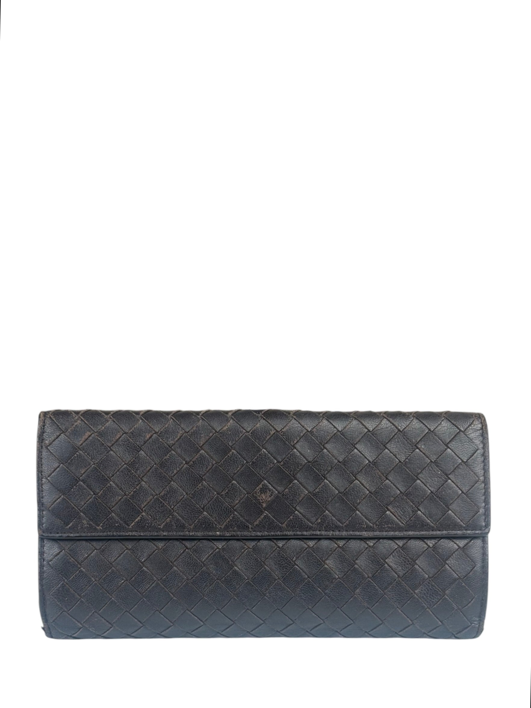 Bottega Veneta Brown Leather Woven Intrecciato Bi-Fold Continental Wallet