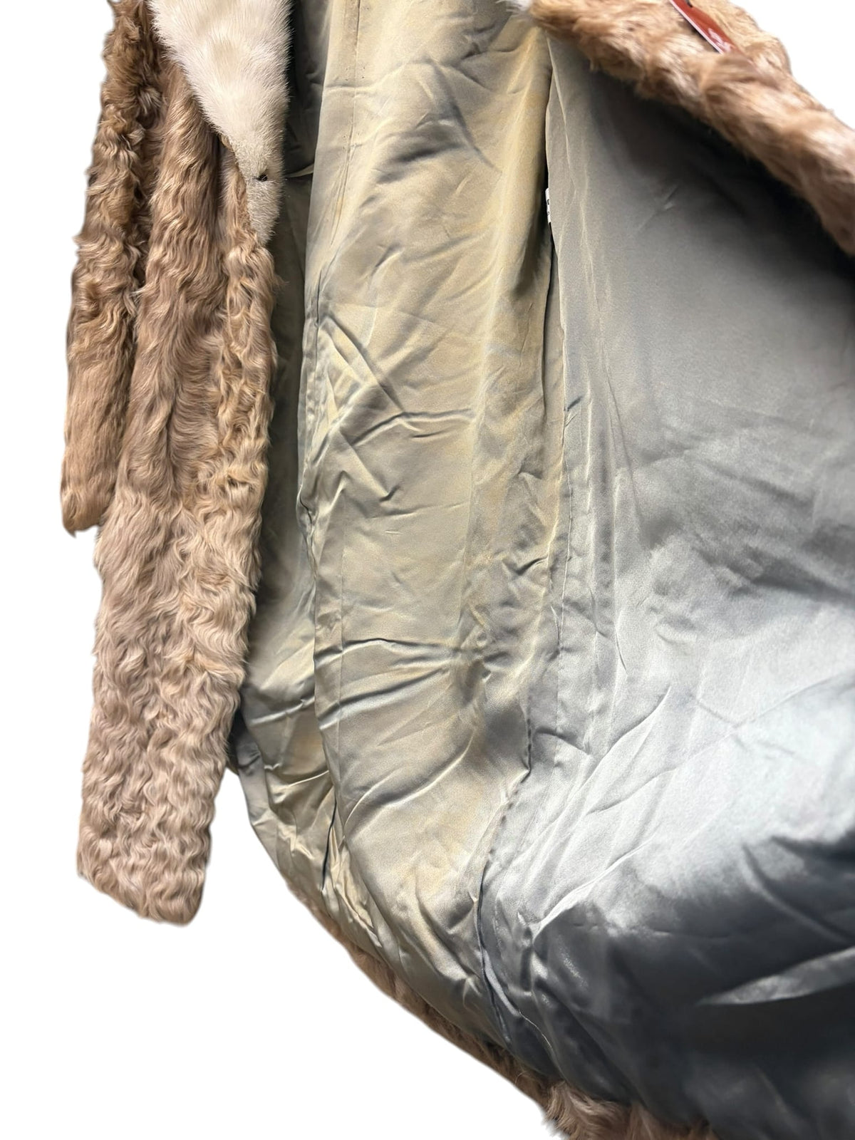 Vintage Glycine Cream/Light Brown Mink Collar/Persian Lamb Mid-Length Fur Coat