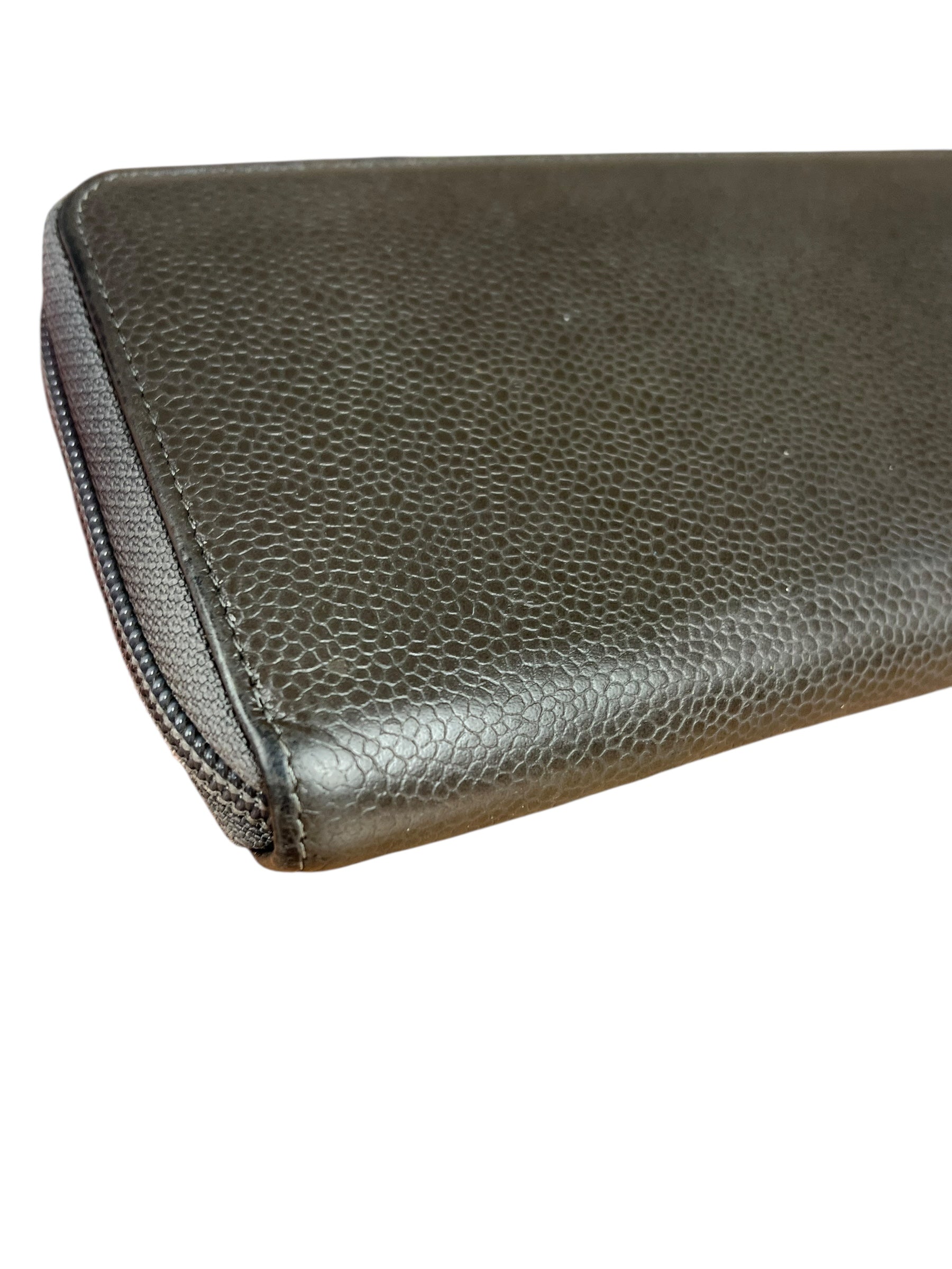 Chanel Caviar Leather Grey Zip Wallet