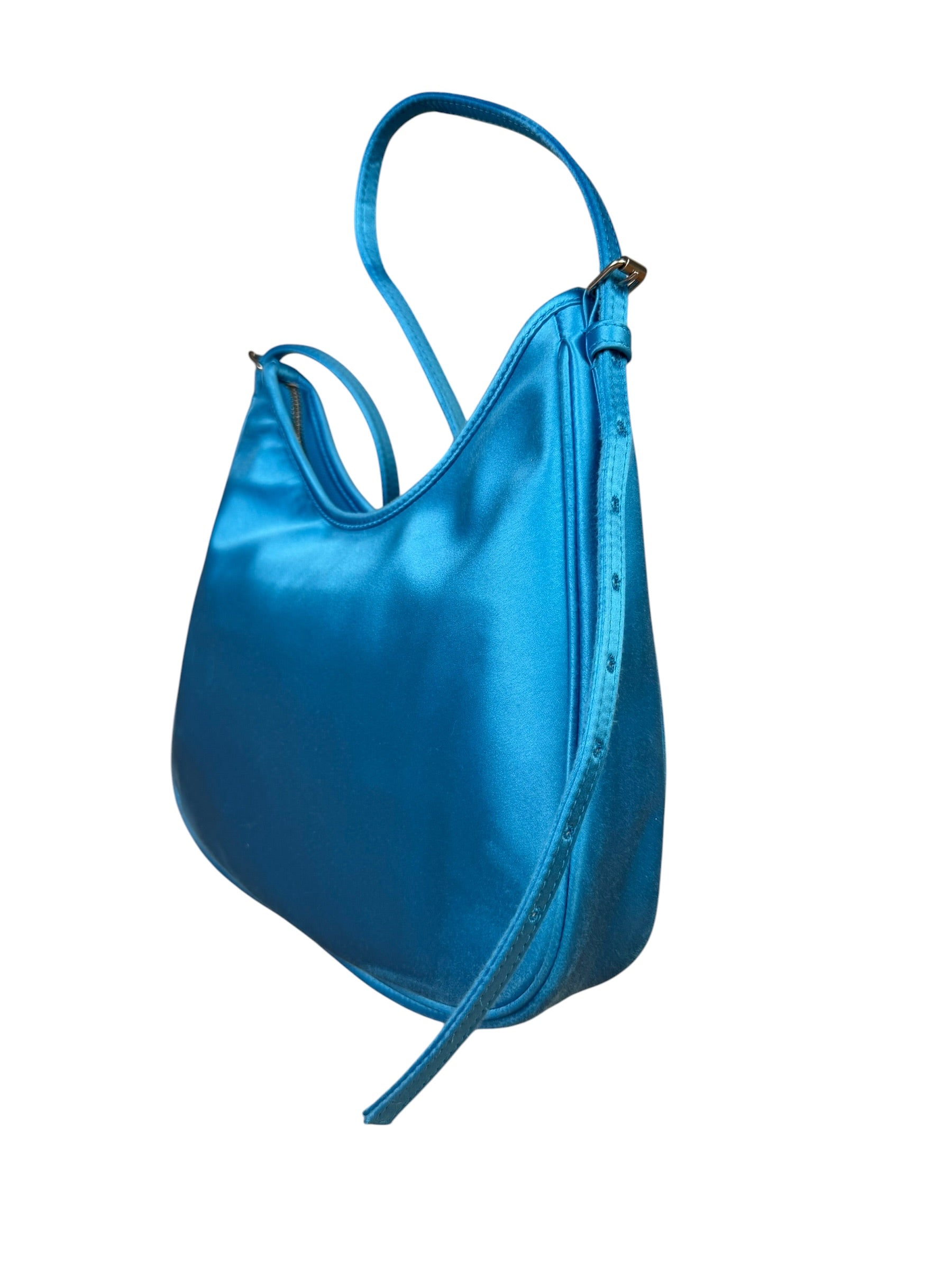 Balenciaga Blue Satin/Leather Trim Leopolda Small Hobo Bag