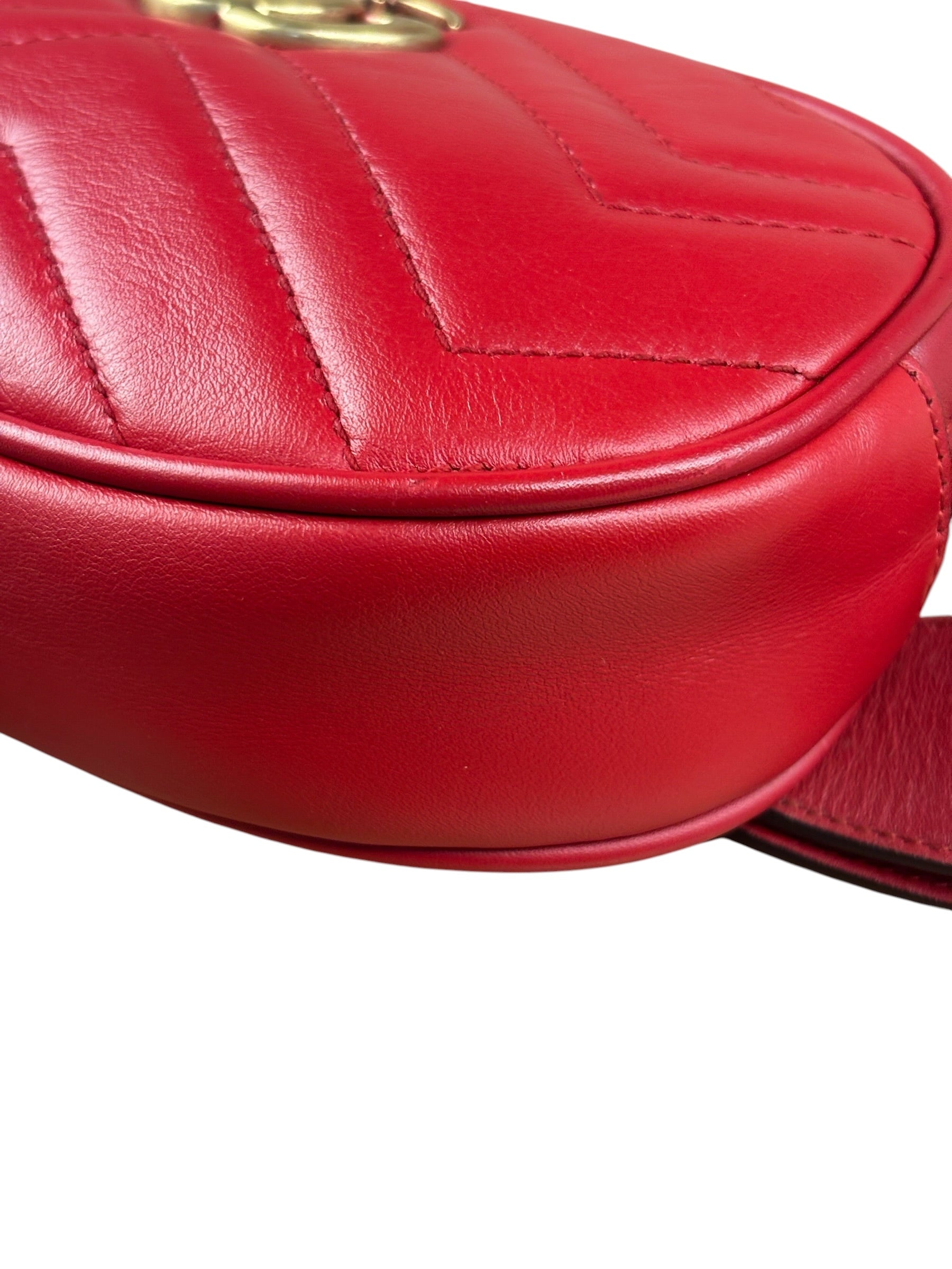 Gucci Red Leather Marmont Matelasse Waist Belt Bag