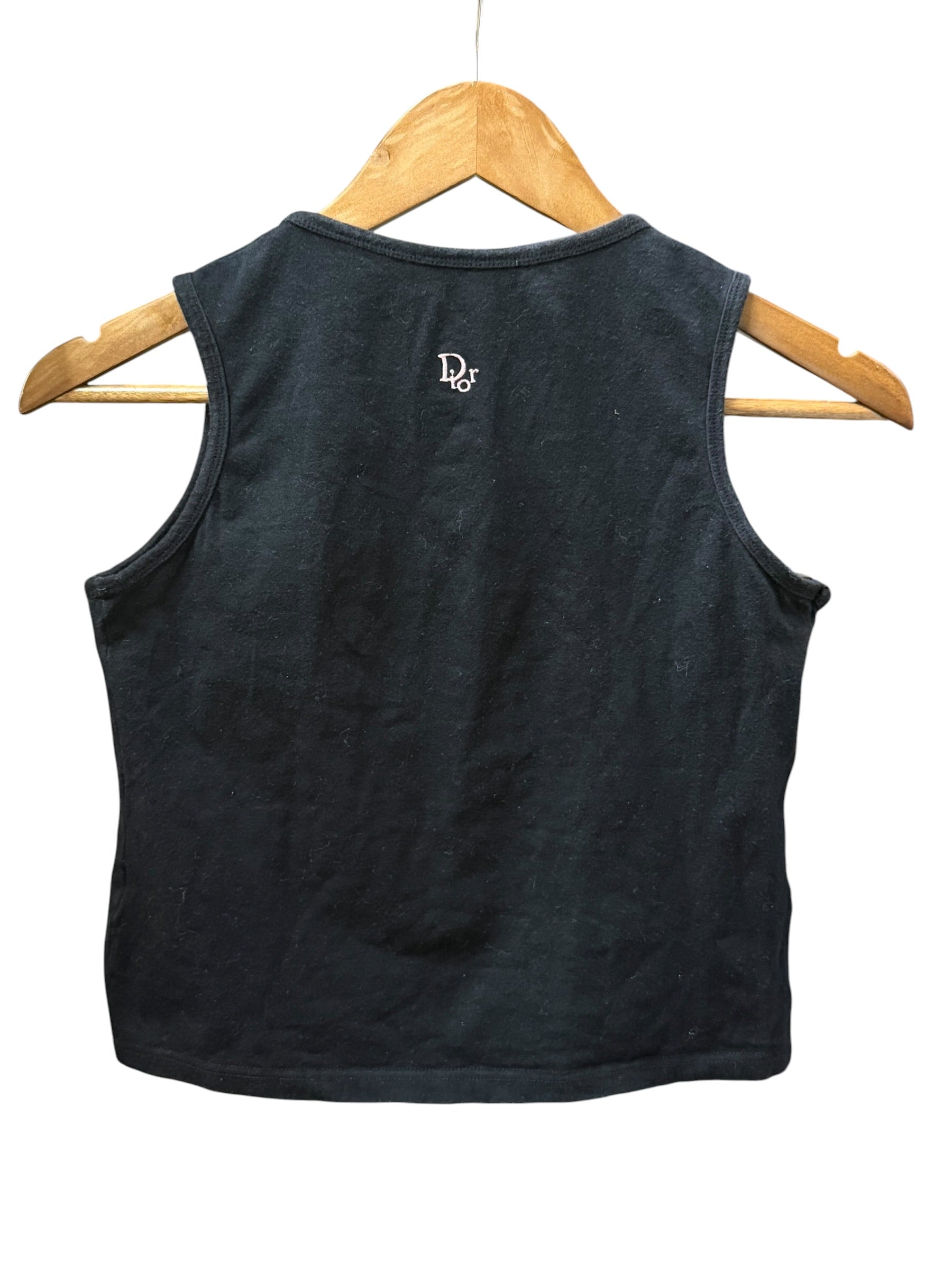 Christian Dior Black Rhinestone J'adore Dior Cotton Tank Top