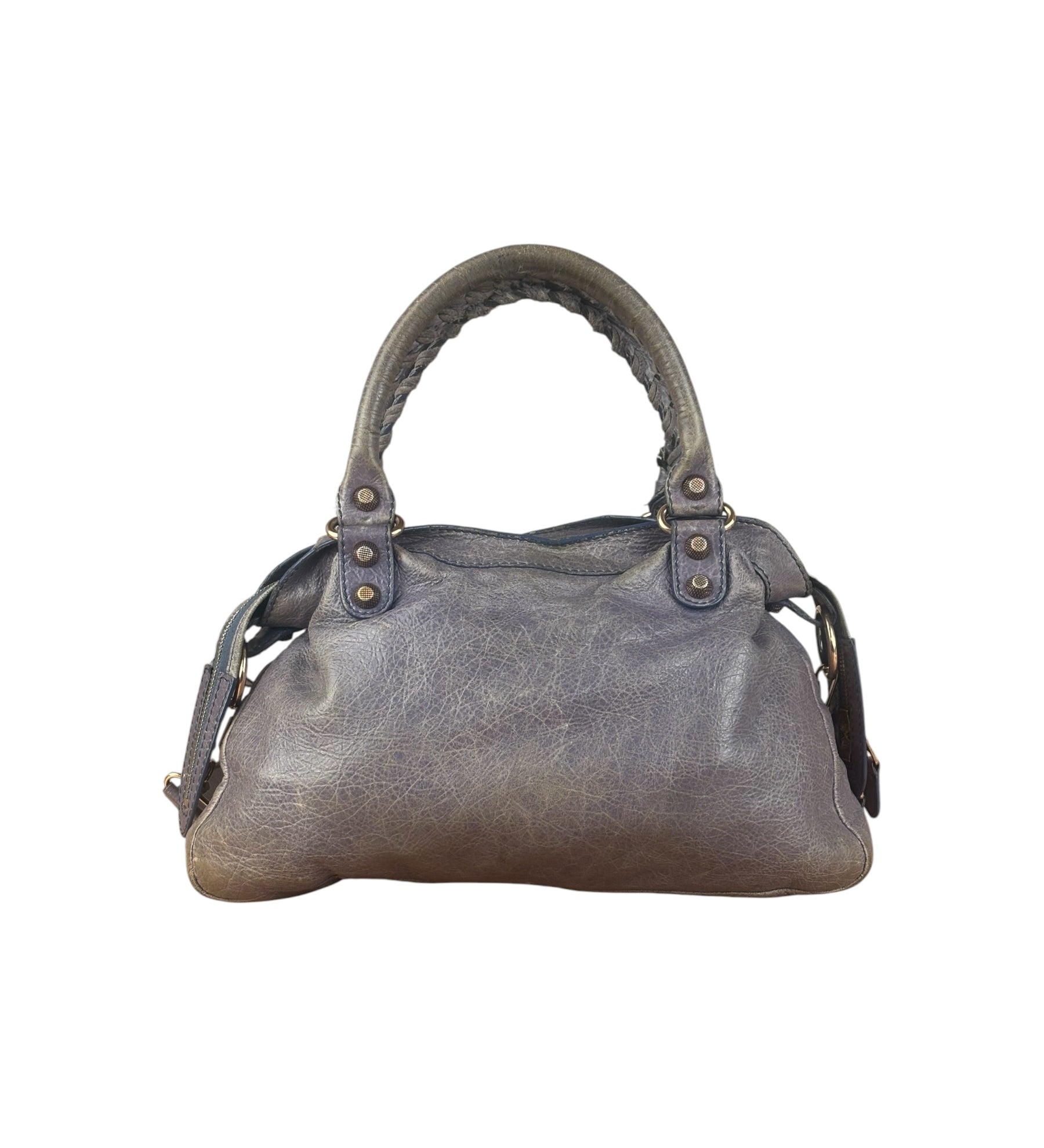 Balenciaga Distressed Purple Leather City Bag