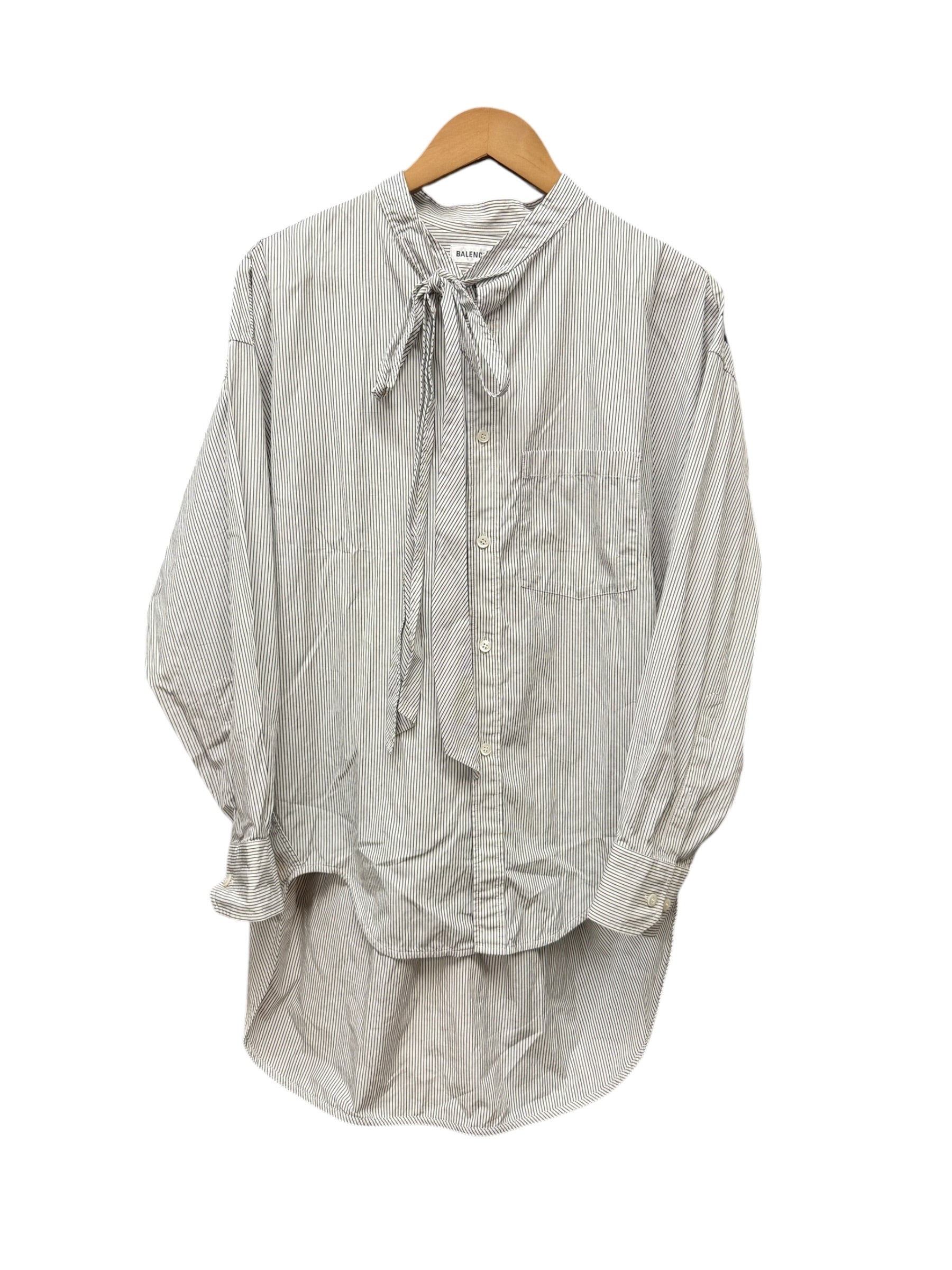 Balenciaga White/Black Striped High/Low Oversized Long Sleeve Shirt