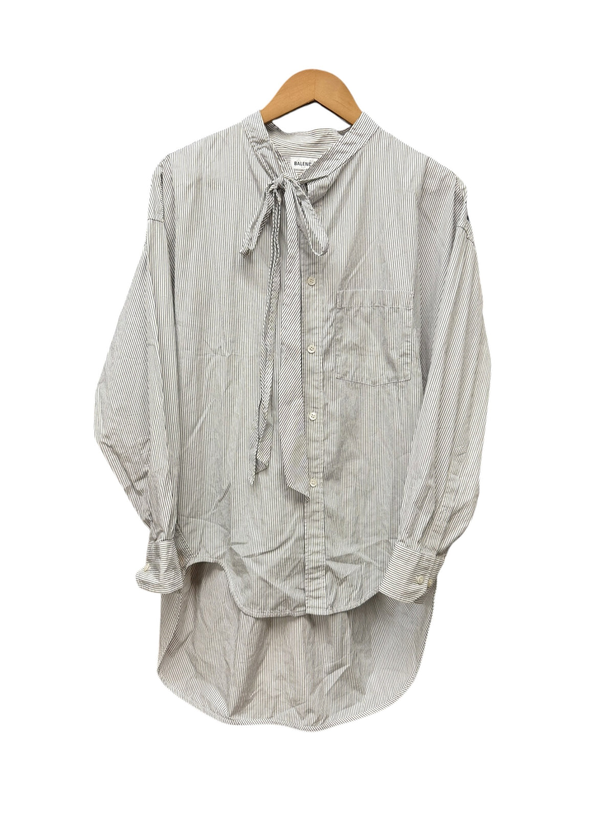 Balenciaga White/Black Striped High/Low Oversized Long Sleeve Shirt