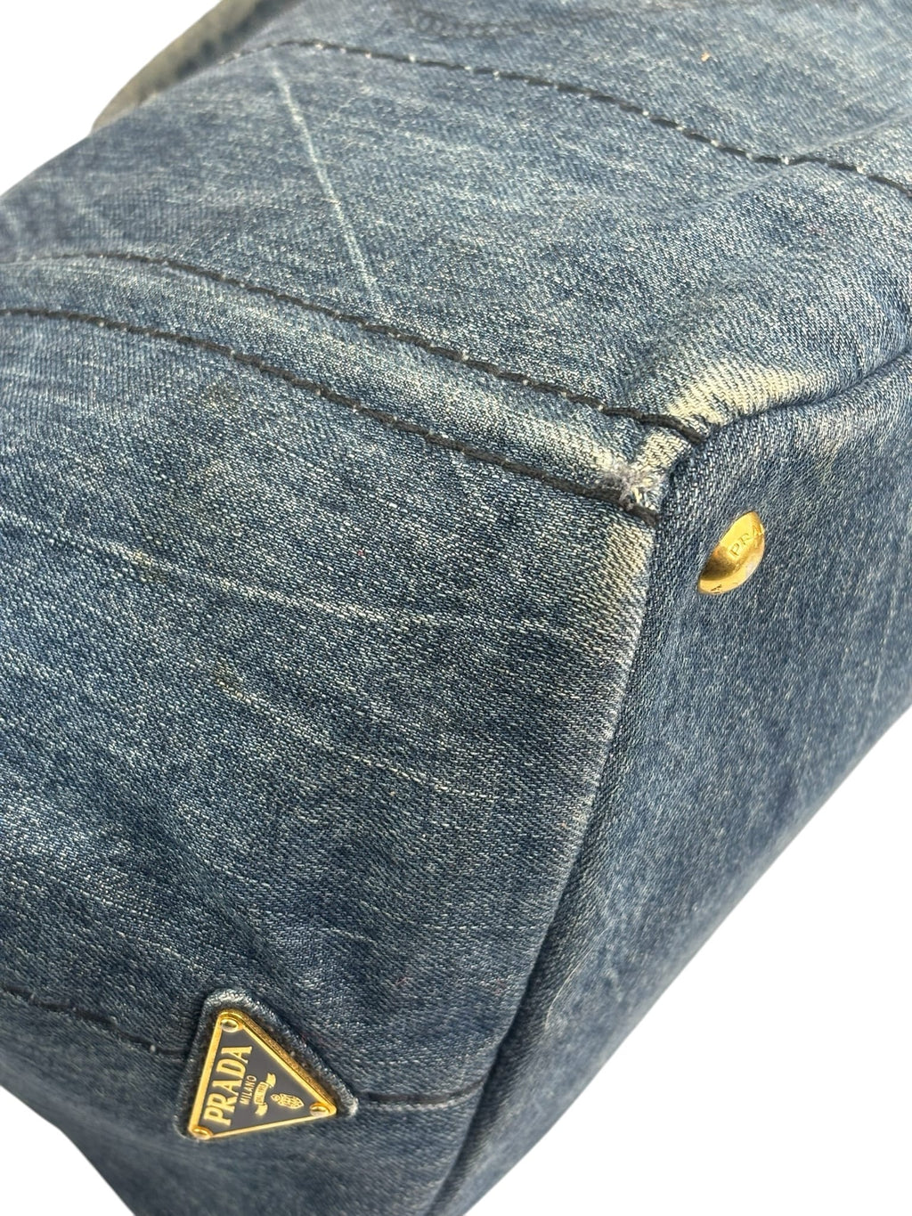 Prada Blue Denim Canapa Logo Large Tote Bag