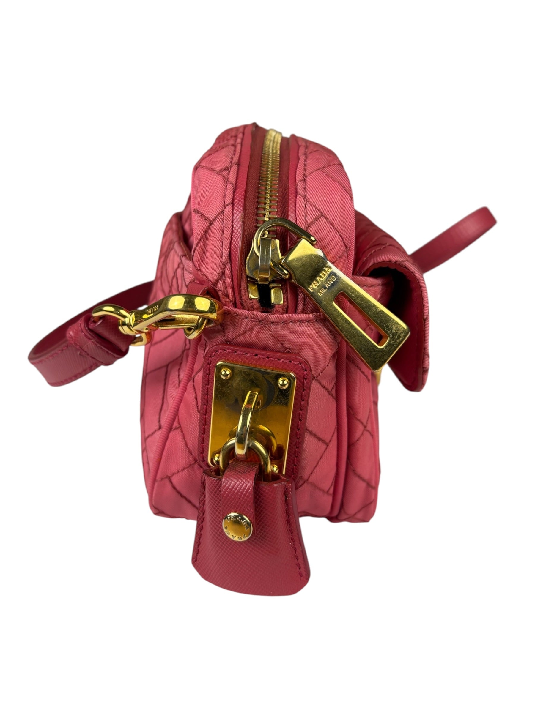 Prada Pink Leather Trim/Synthetic Tessuto Camera Bag
