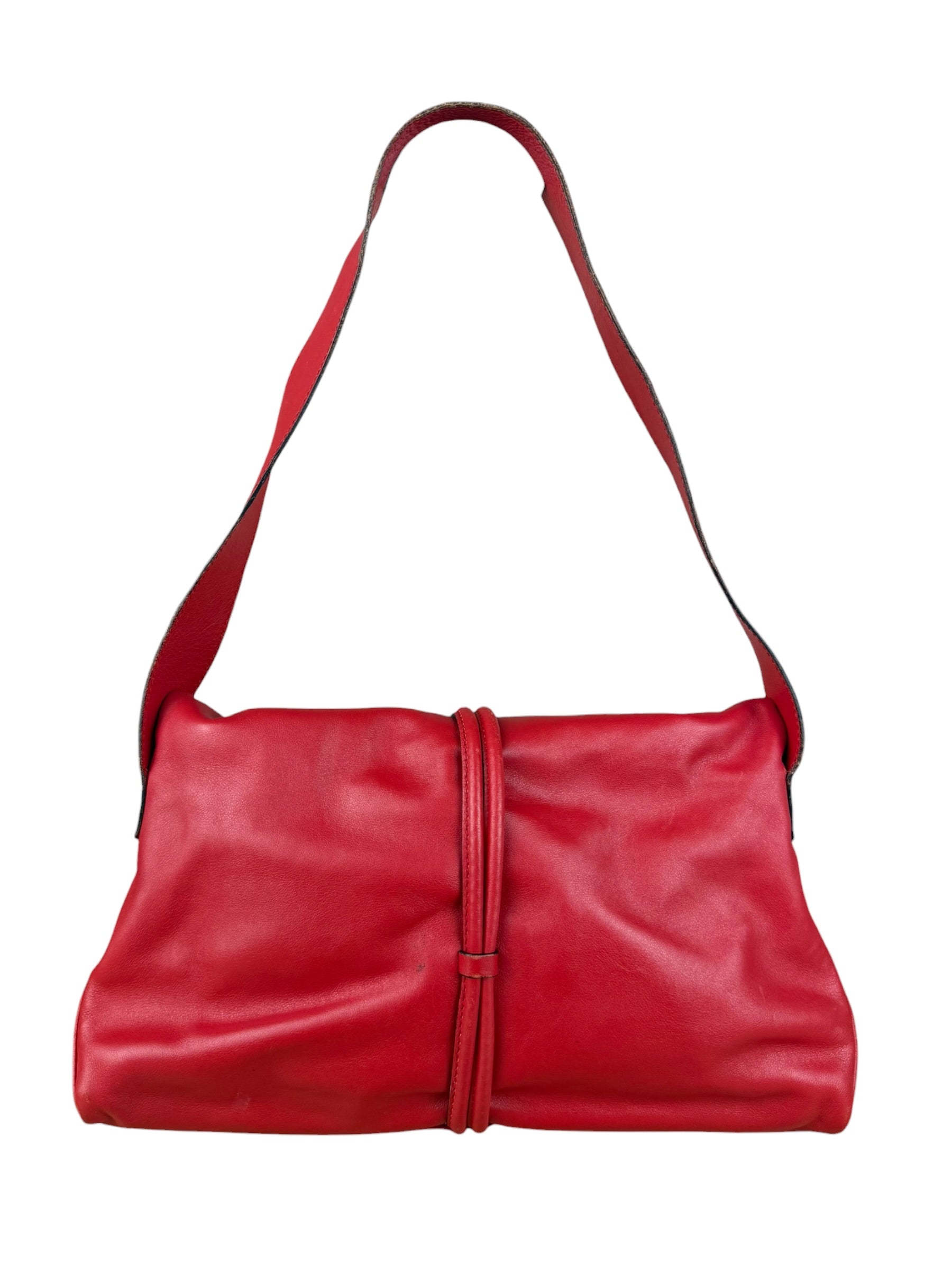 Burberry Red Leather Haymarket Check Shoulder Bag