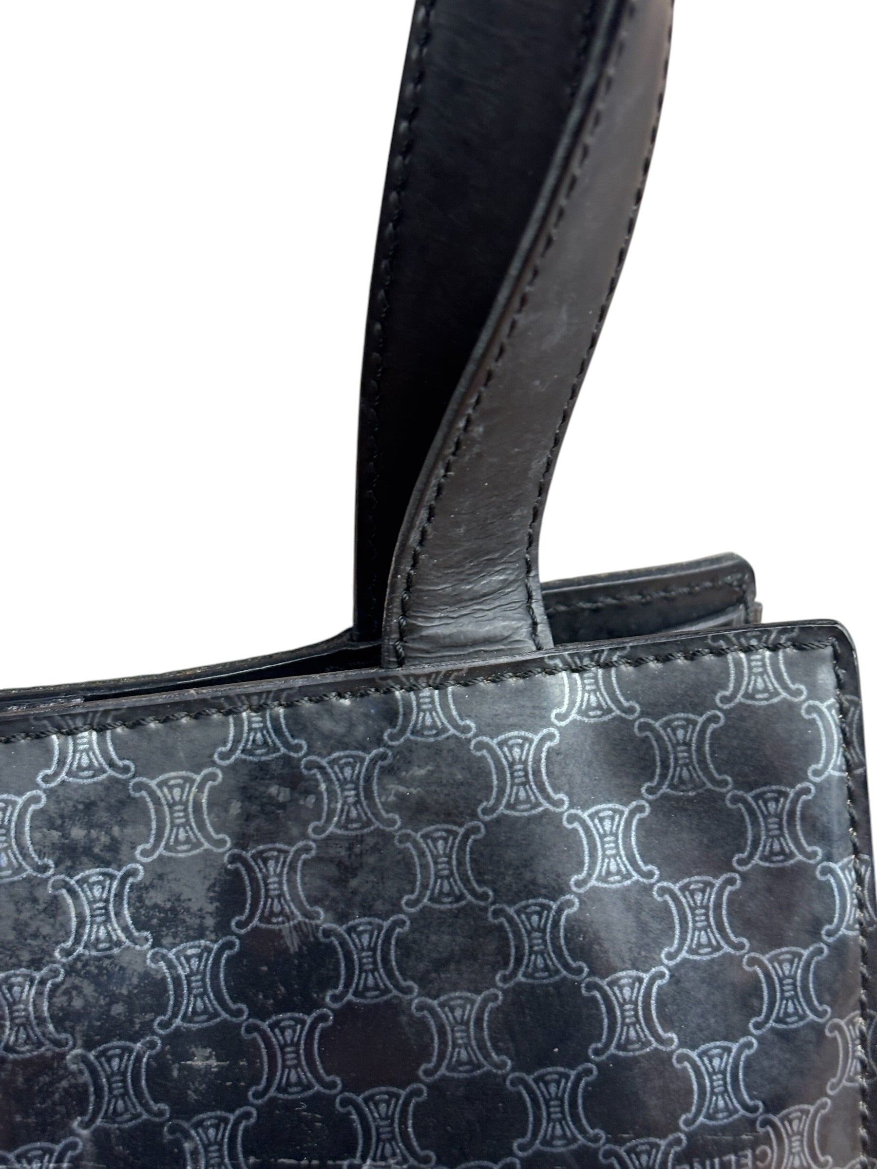 Celine Vintage Black Patent Leather Macdam Vernis Tote Bag