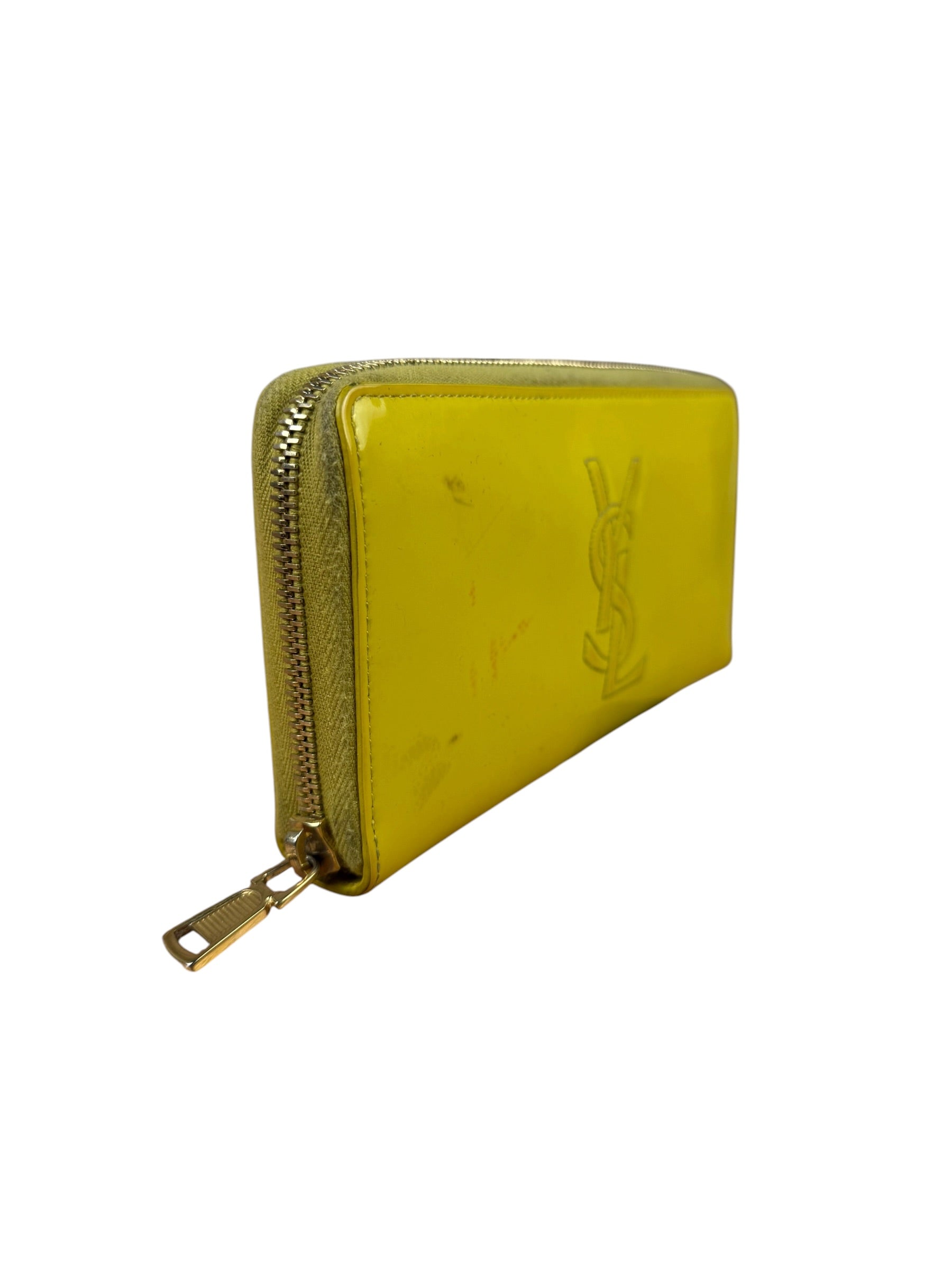 Yves Saint Laurent Yellow Patent Leather Zip-Around Long Wallet