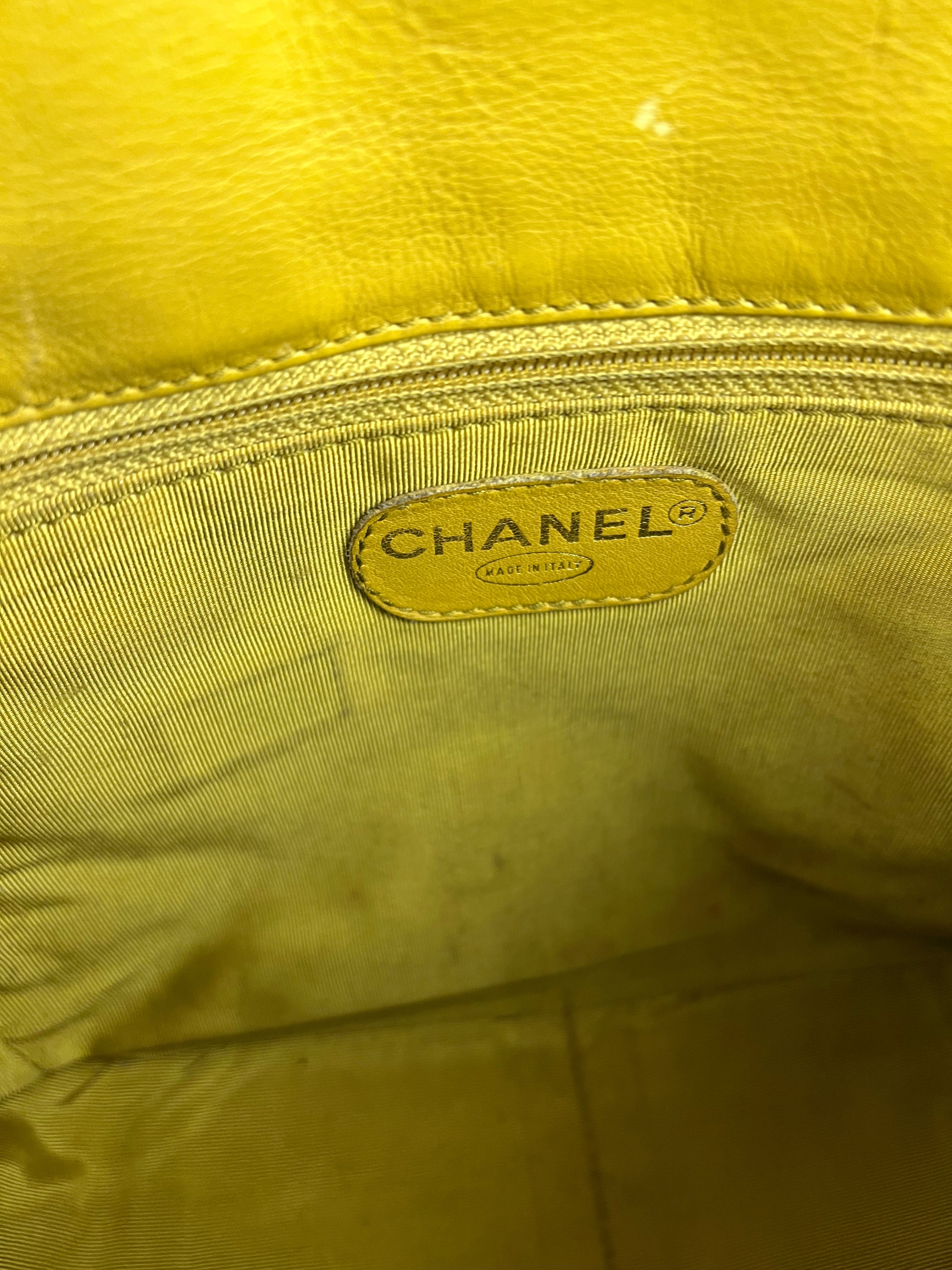 Chanel CC 1997 Chartreuse Leather Flap Shoulder Bag