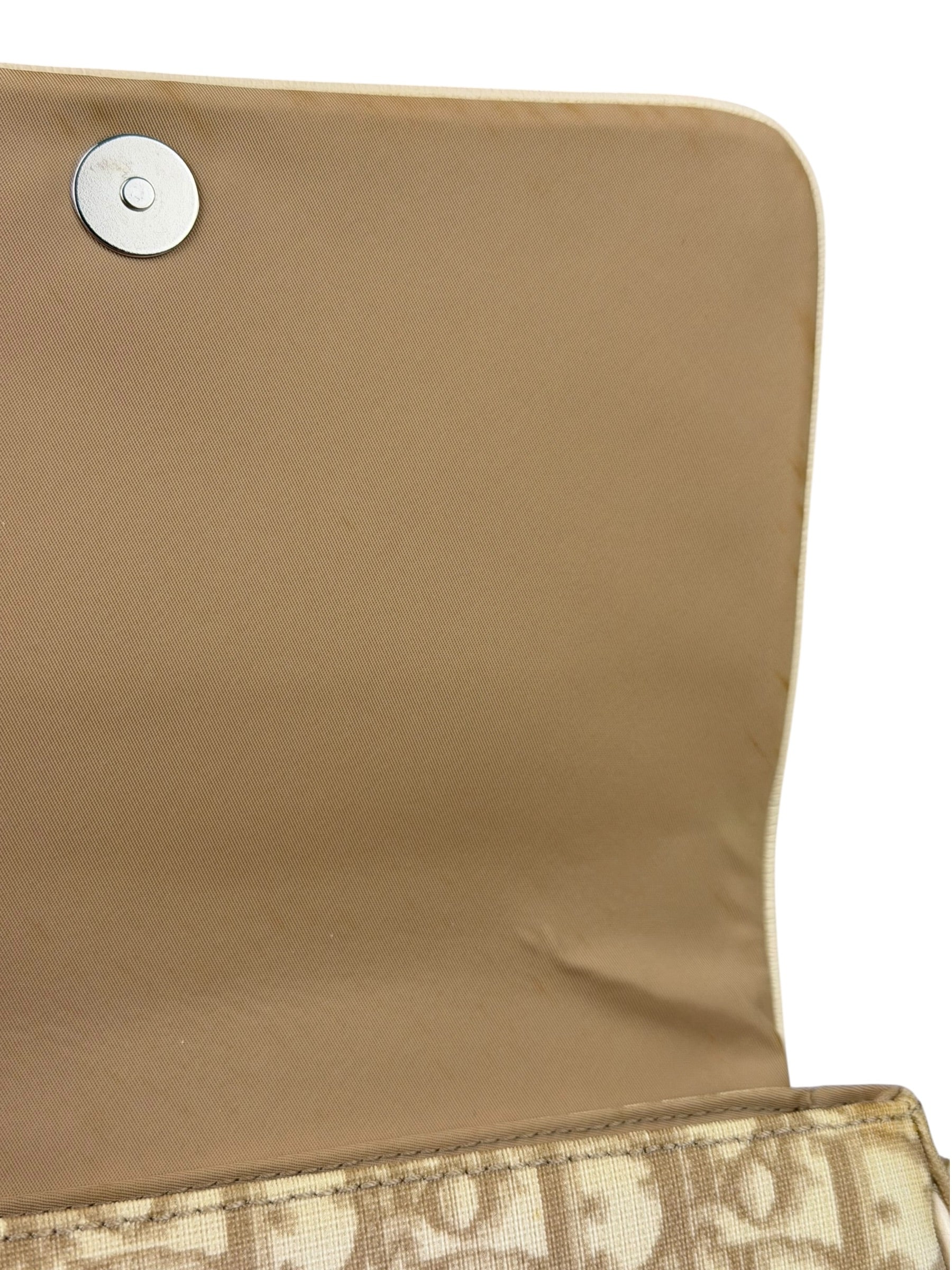 Christian Dior Beige Leather Trim Trotter Floral Embroidered Flap Bag