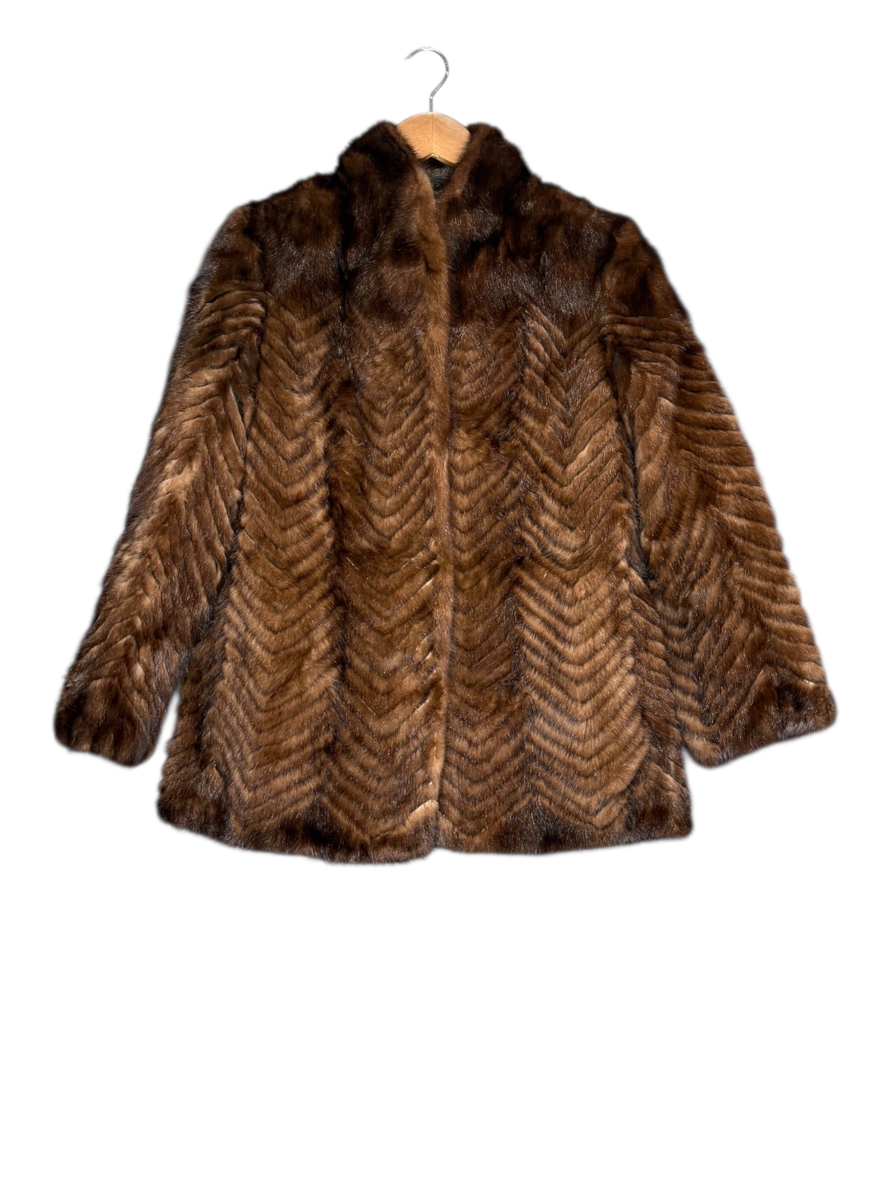 Vintage Brown Chevron Mink Fur Coat