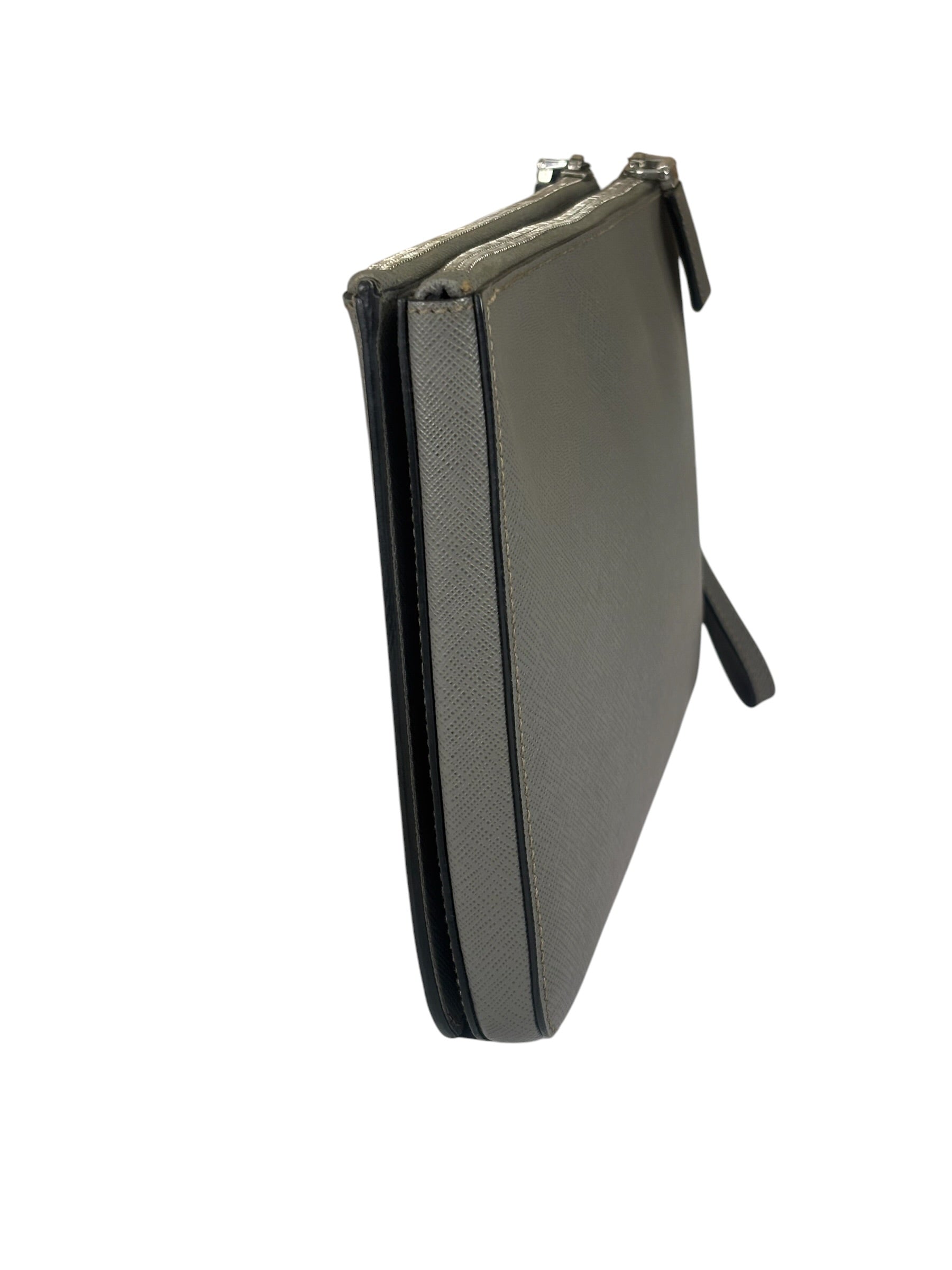 Prada Grey Saffiano Leather Pouch