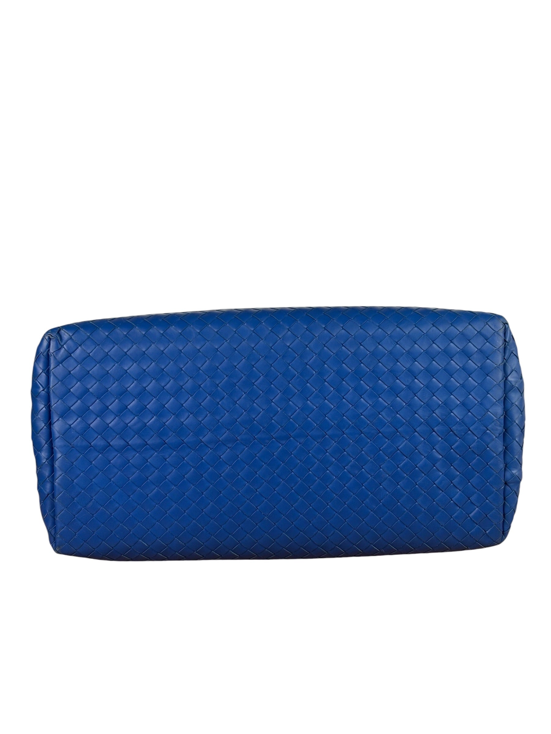Bottega Veneta Blue Leather Small Nappa Intercciato Roma Satchel
