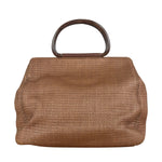 Chanel Vintage Brown Woven Straw Raffia Wooden Top Handle Handbag 2001