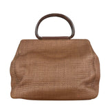 Chanel Vintage Brown Woven Straw Raffia Wooden Top Handle Handbag 2001