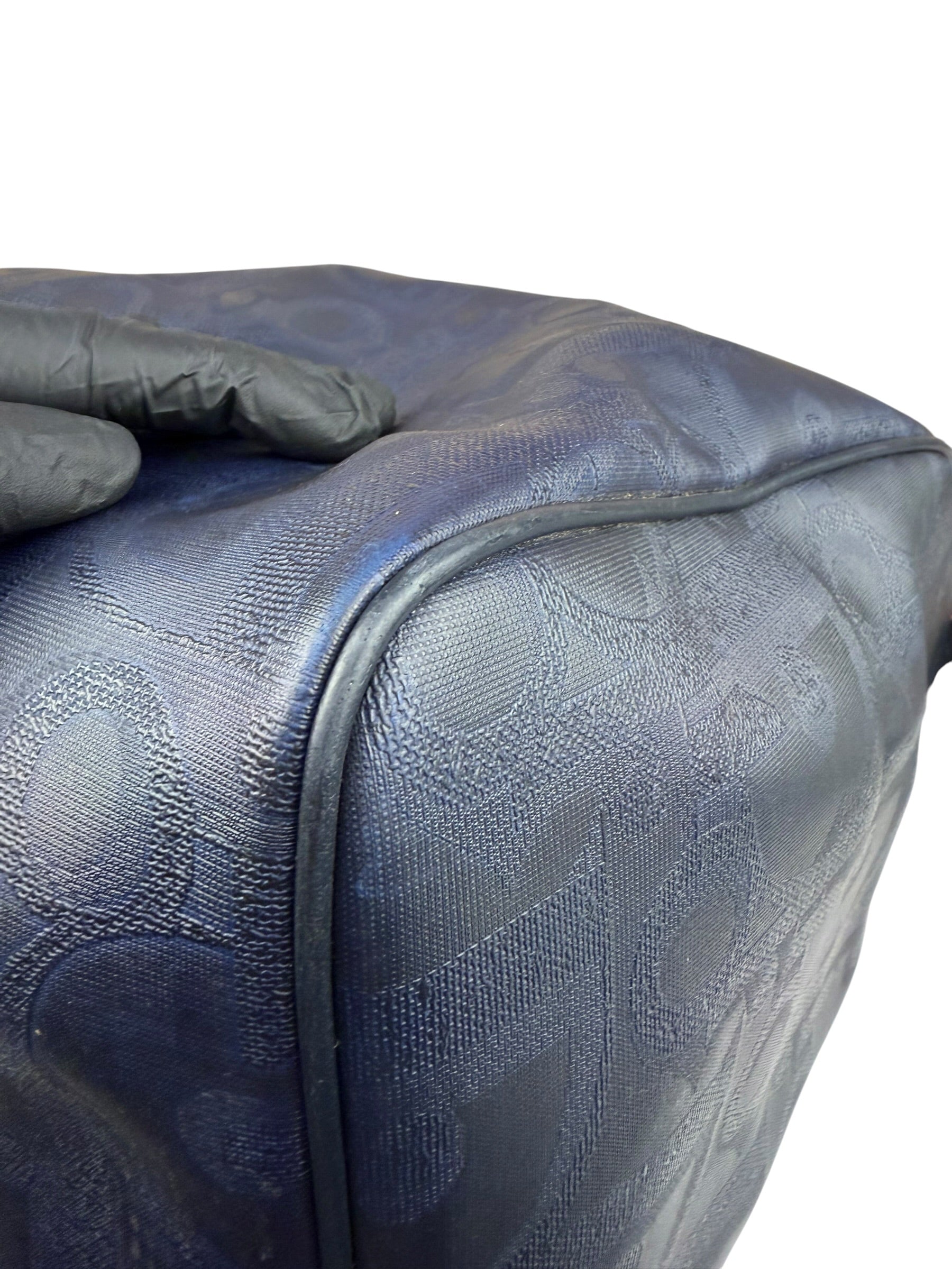 Christian Dior Vintage Navy Coated Canvas Boston Bag