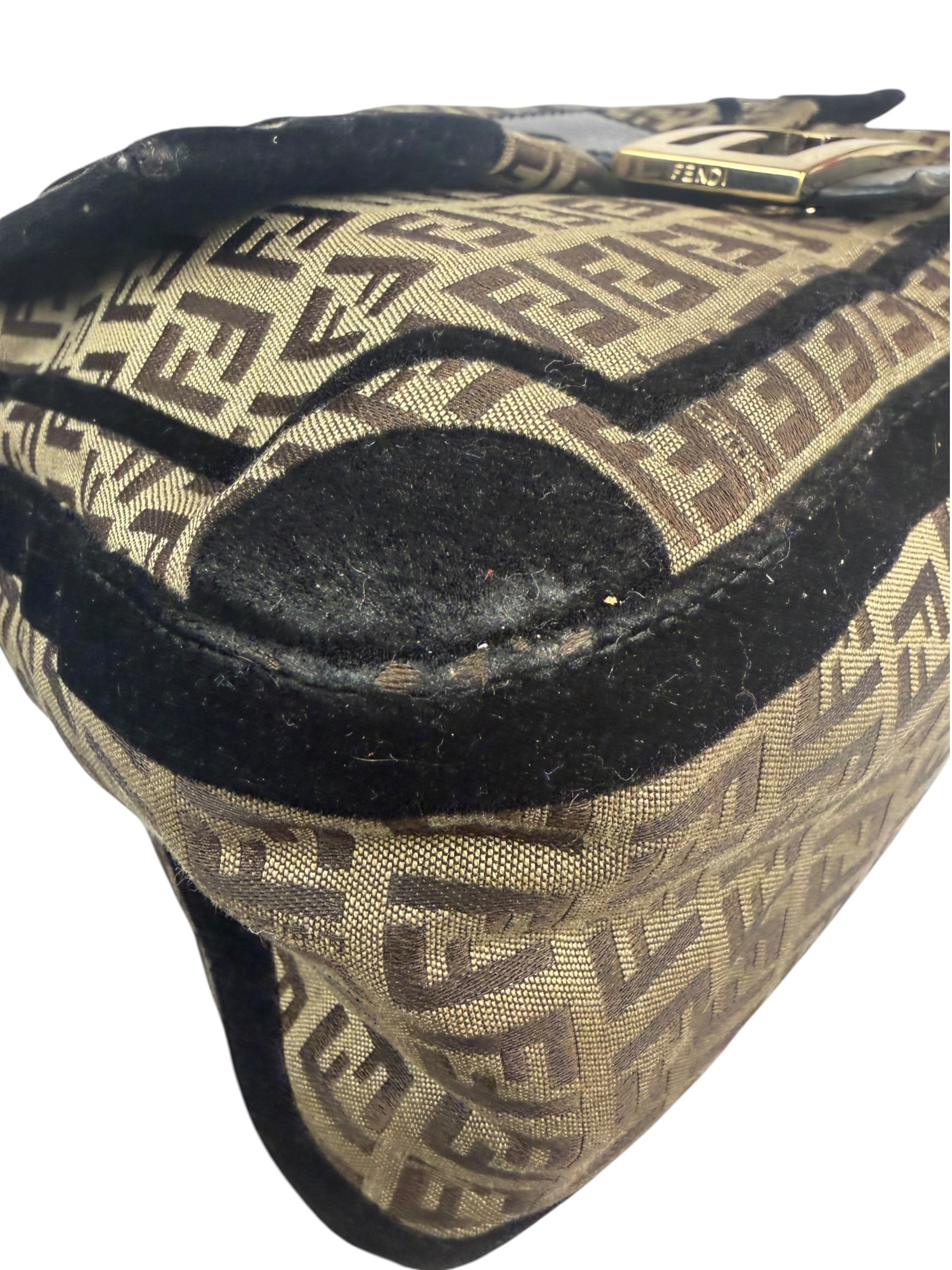 Fendi Black Trim Zucca Mamma Baguette