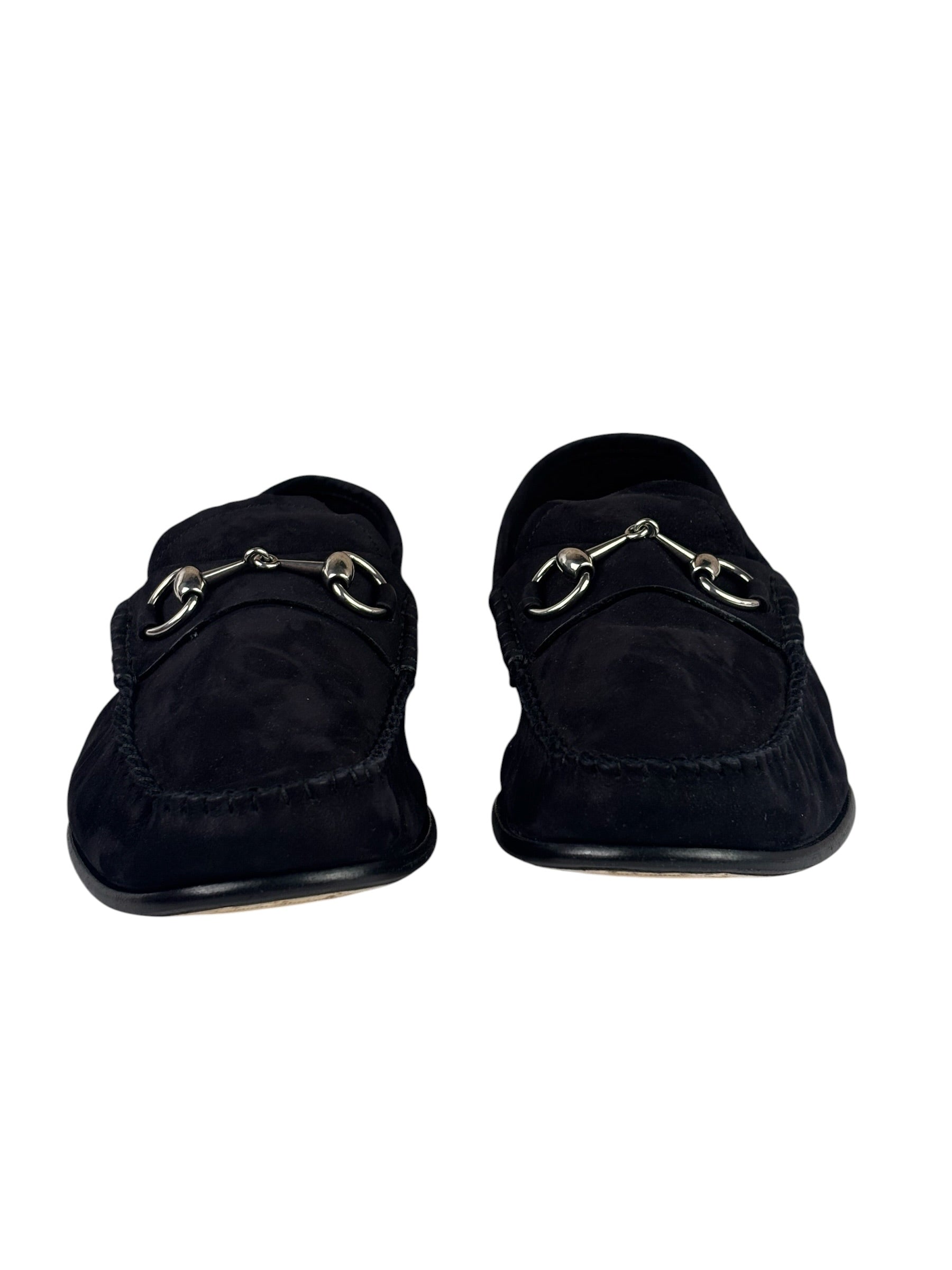 Gucci Black Suede Horsebit Loafers