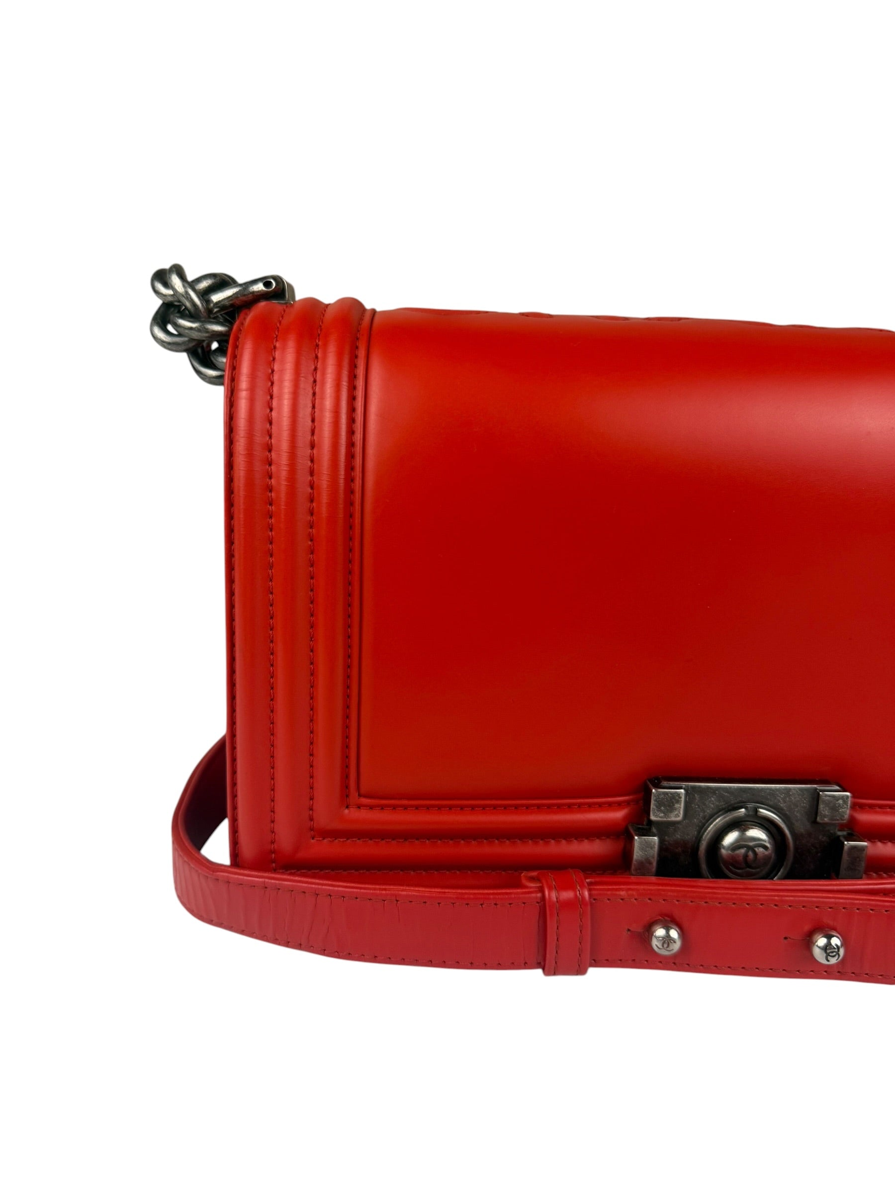 Chanel Red Leather Reverso Boy Flap Bag