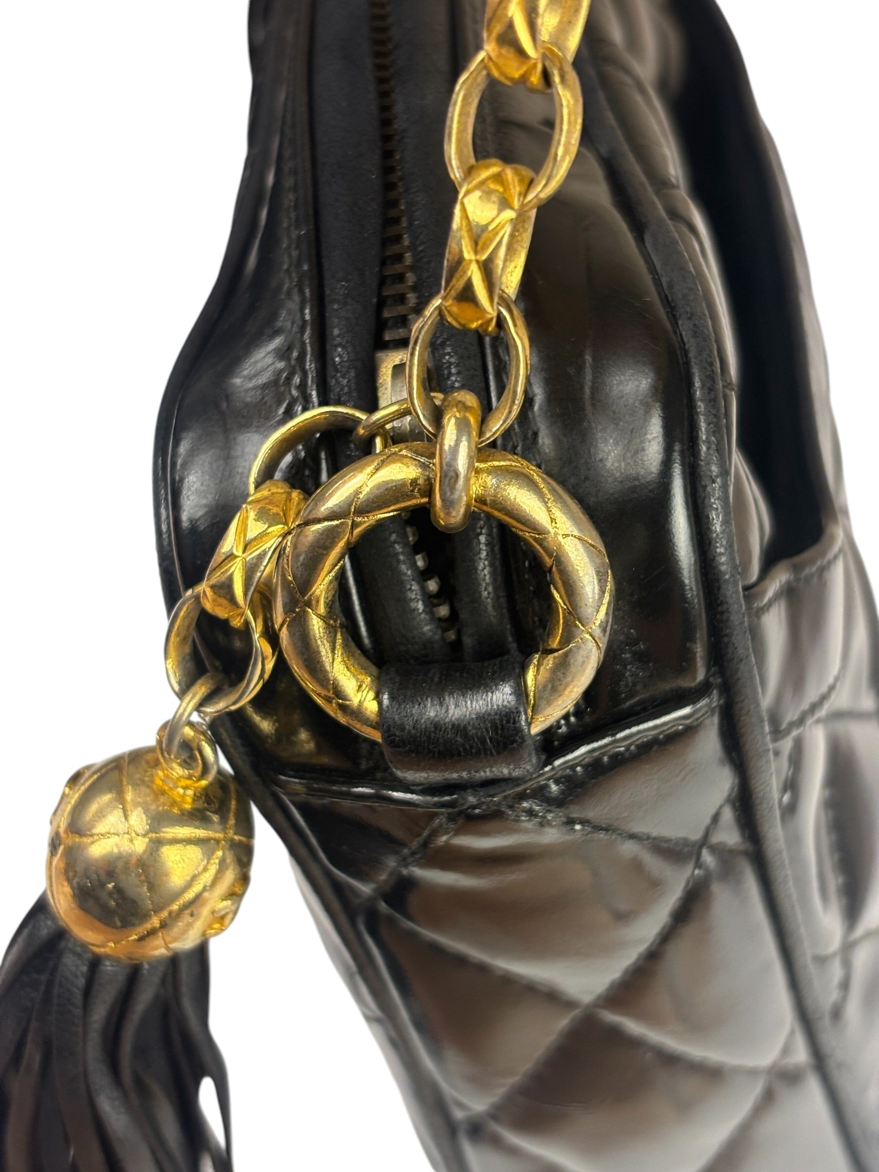 Chanel Black Quilted Patent Leather Camera Bag 1989