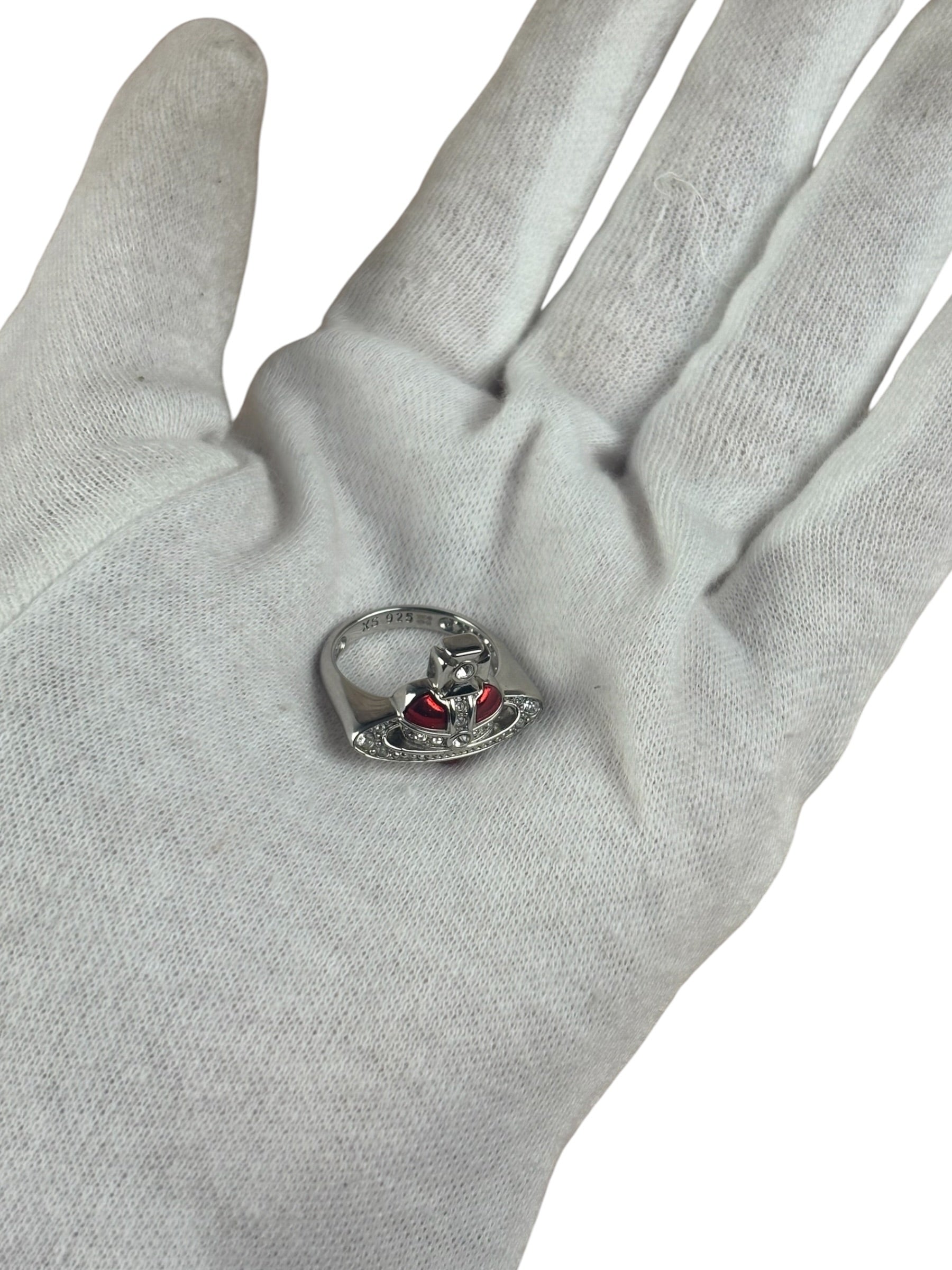 Vivienne Westwood Silver Diamante Red Enamel Ring