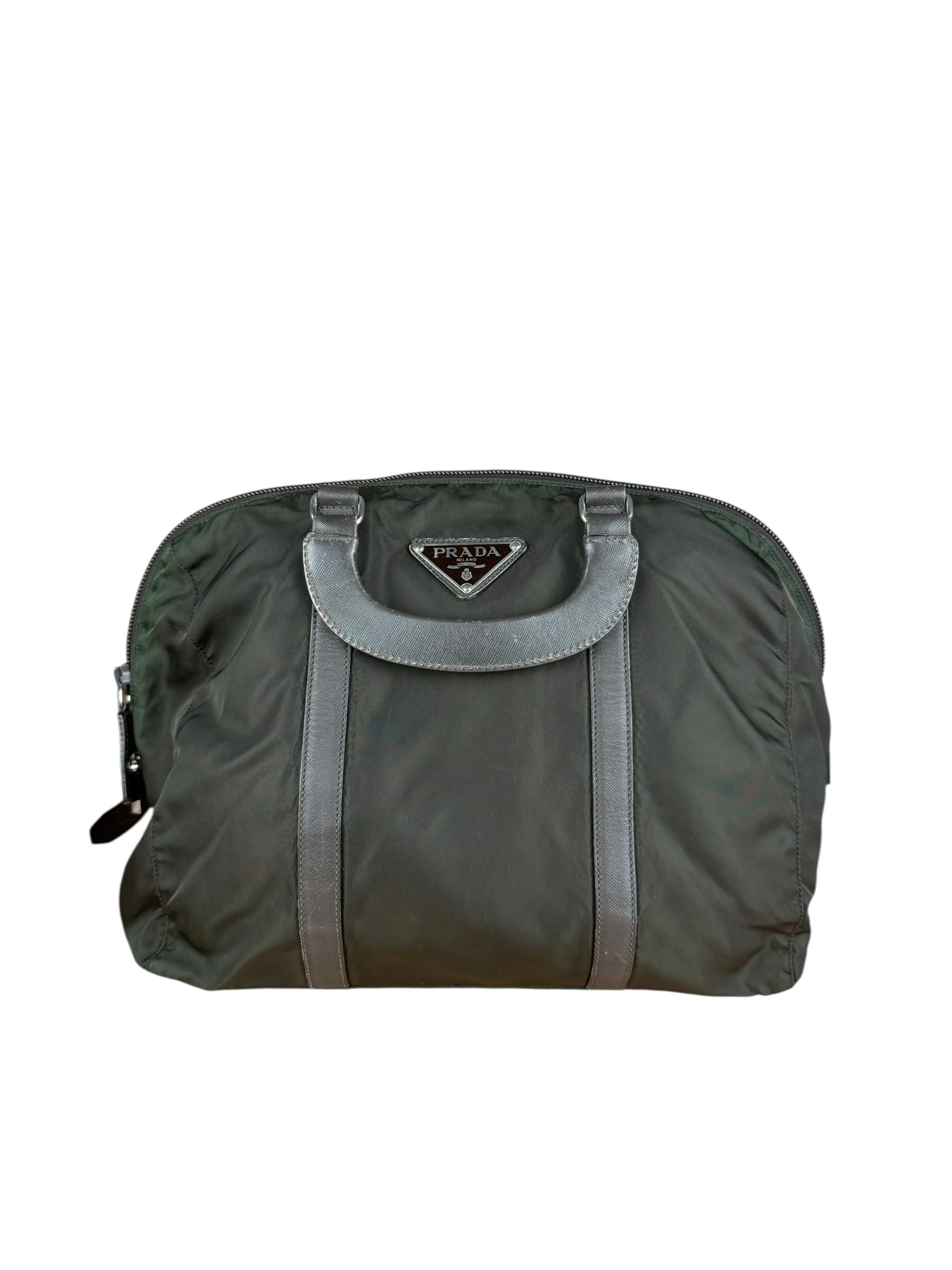 Prada Vintage Green Nylon Top Handle Bowler Bag