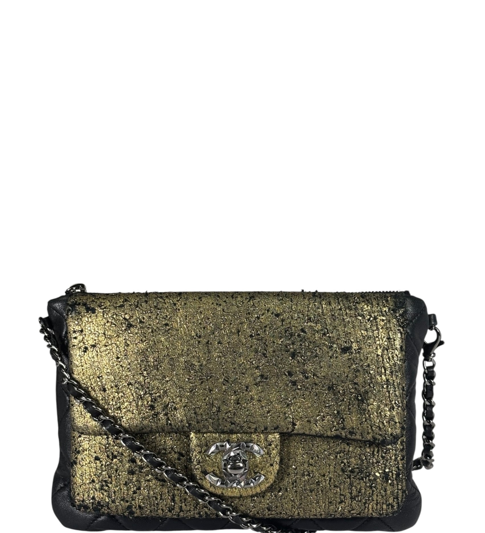 Chanel Black/Golden Quilted Lambskin Night Clutch On Chain Flap Bag 2012