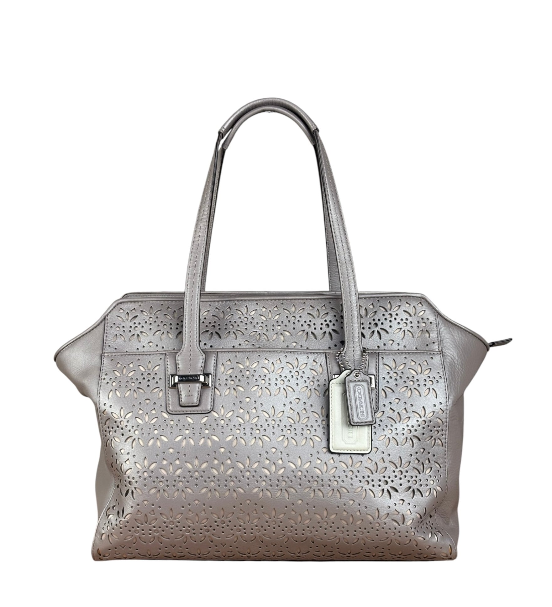 Coach Putty Grey Leather Taylor Eyelet Caryall Shoulder Bag