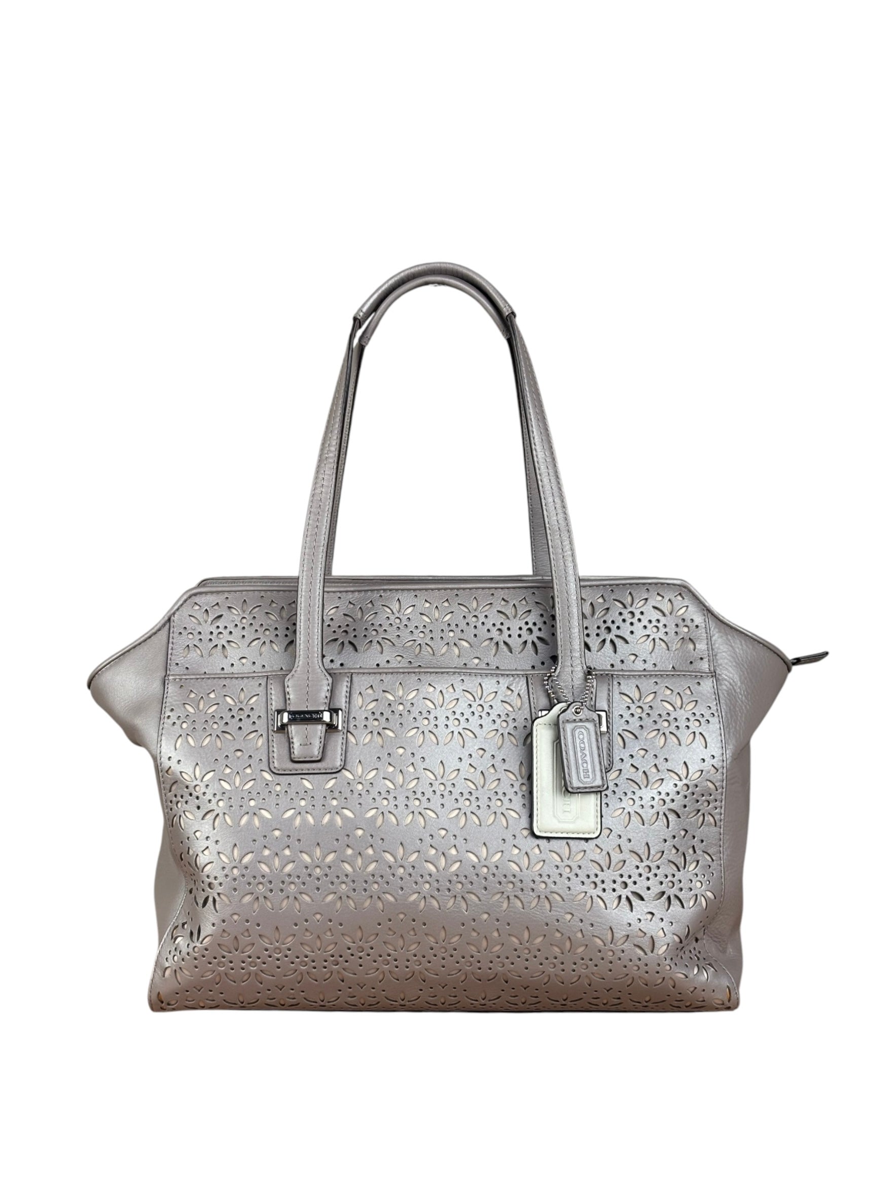 Coach Putty Grey Leather Taylor Eyelet Caryall Shoulder Bag