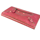 Balenciaga Pink Leather Moto Long Wallet