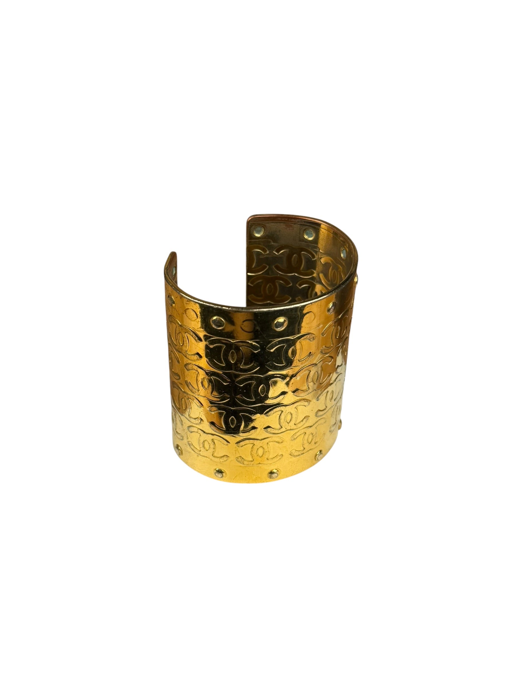 Chanel Vintage Gold CC Print Cuff Bracelet