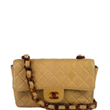 Chanel Beige Quilted Lambskin Tortoiseshell Chain Flap 1996