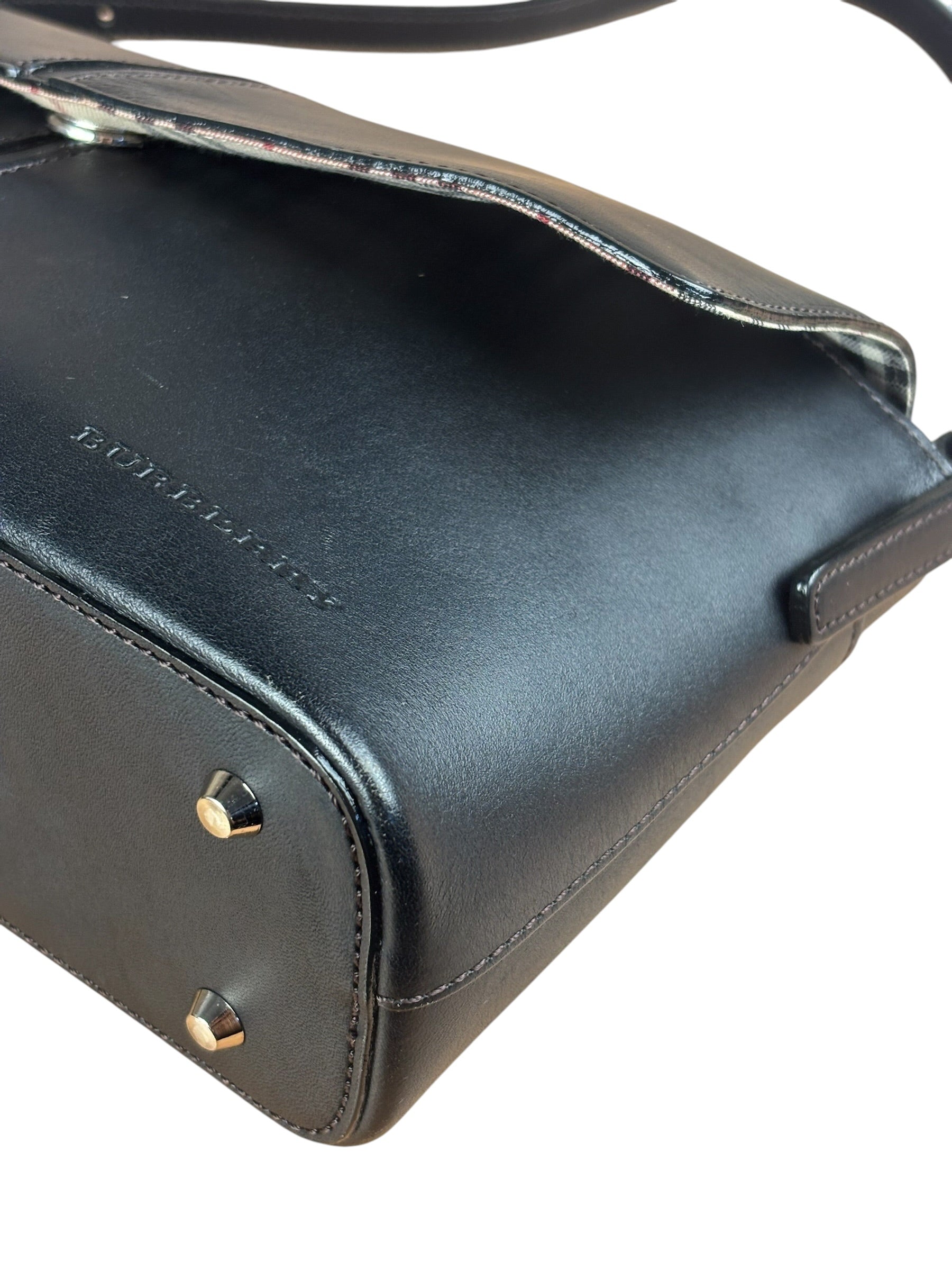 Burberry Vintage Black Leather Flap Shoulder Bag