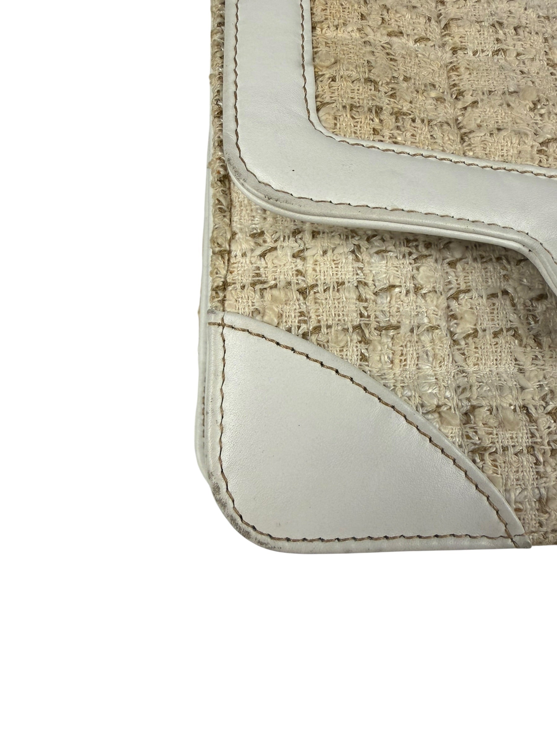 Chanel White Leather Trim Tweed Shoulder Bag 2001
