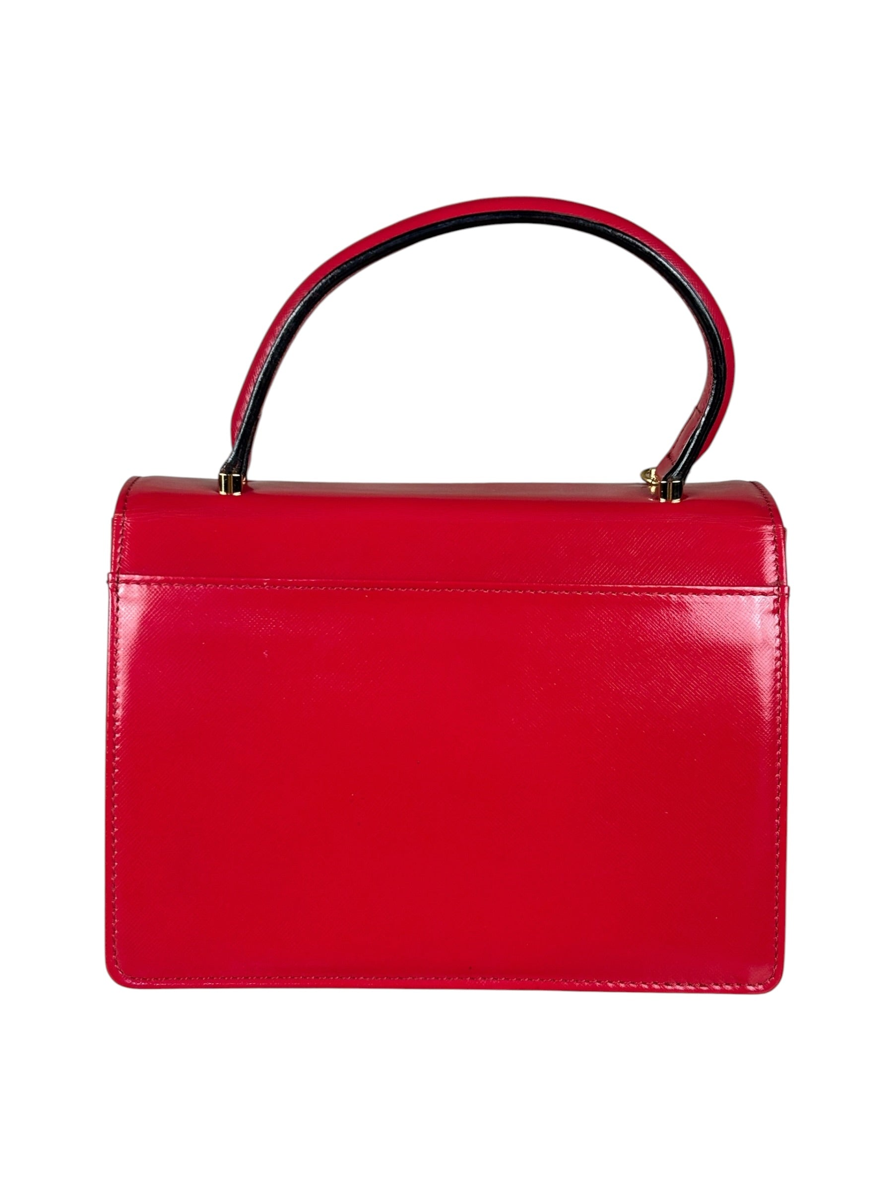 Versace Vintage Red Leather Top Handle Bag