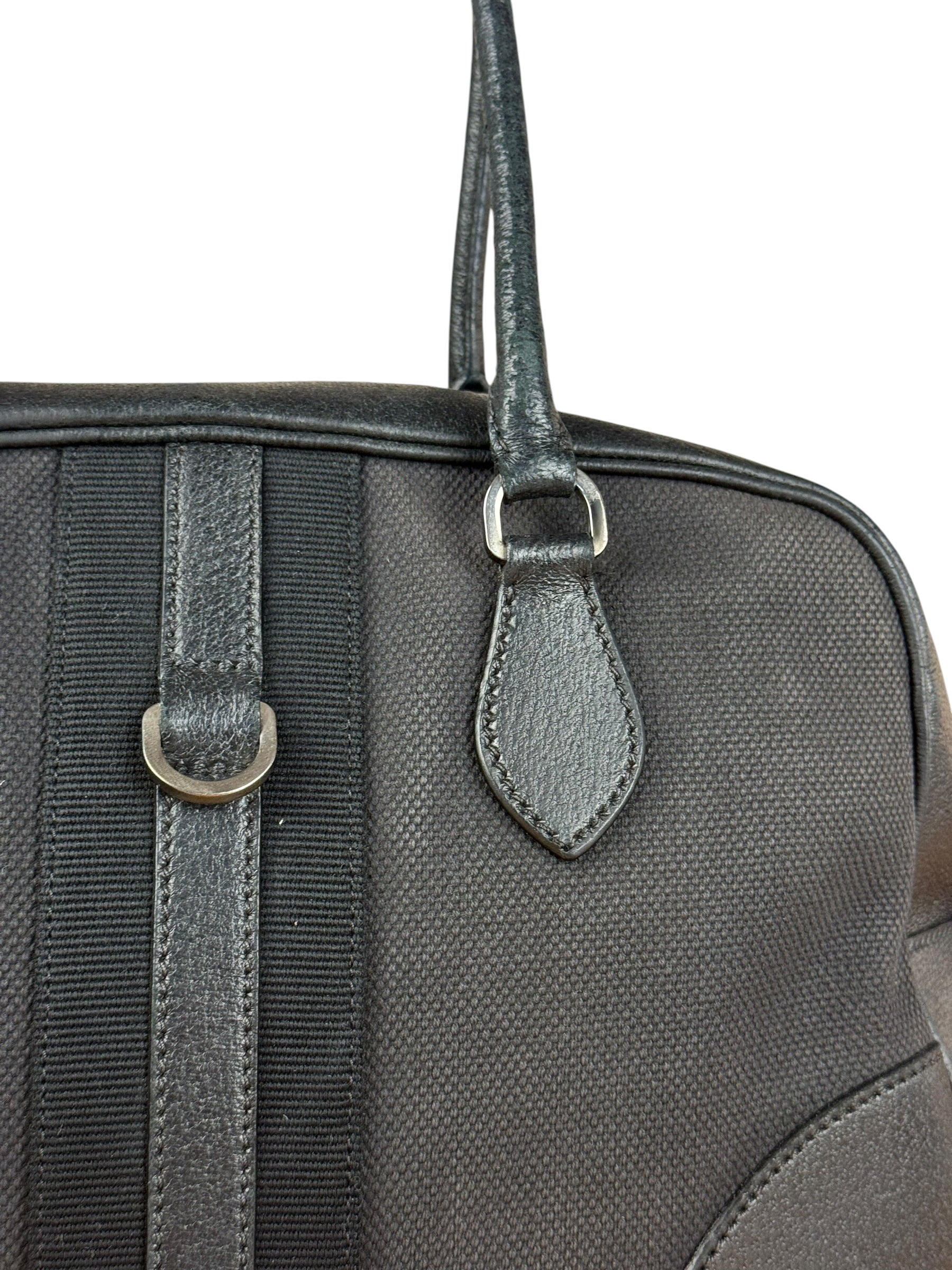 Prada Vintage Black Canvas Leather Trim Bowler Shoulder Bag