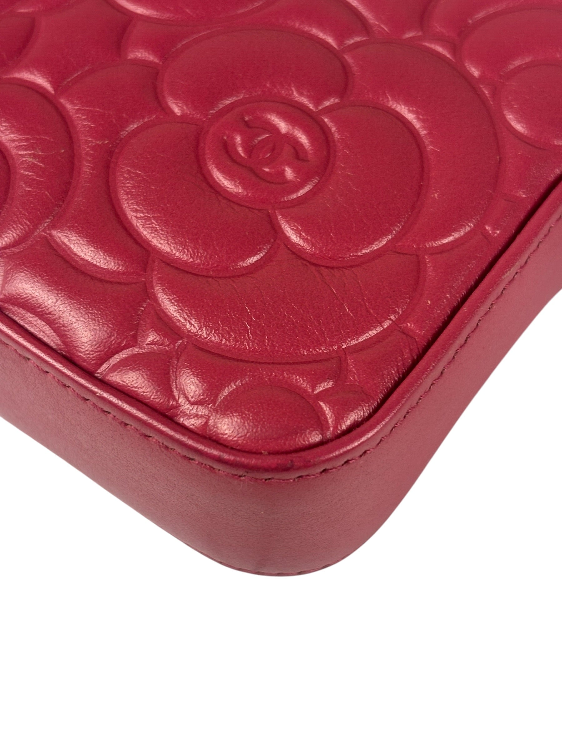 Chanel Pink Floral Embossed Leather Double Zip Chain Clutch Bag 2017