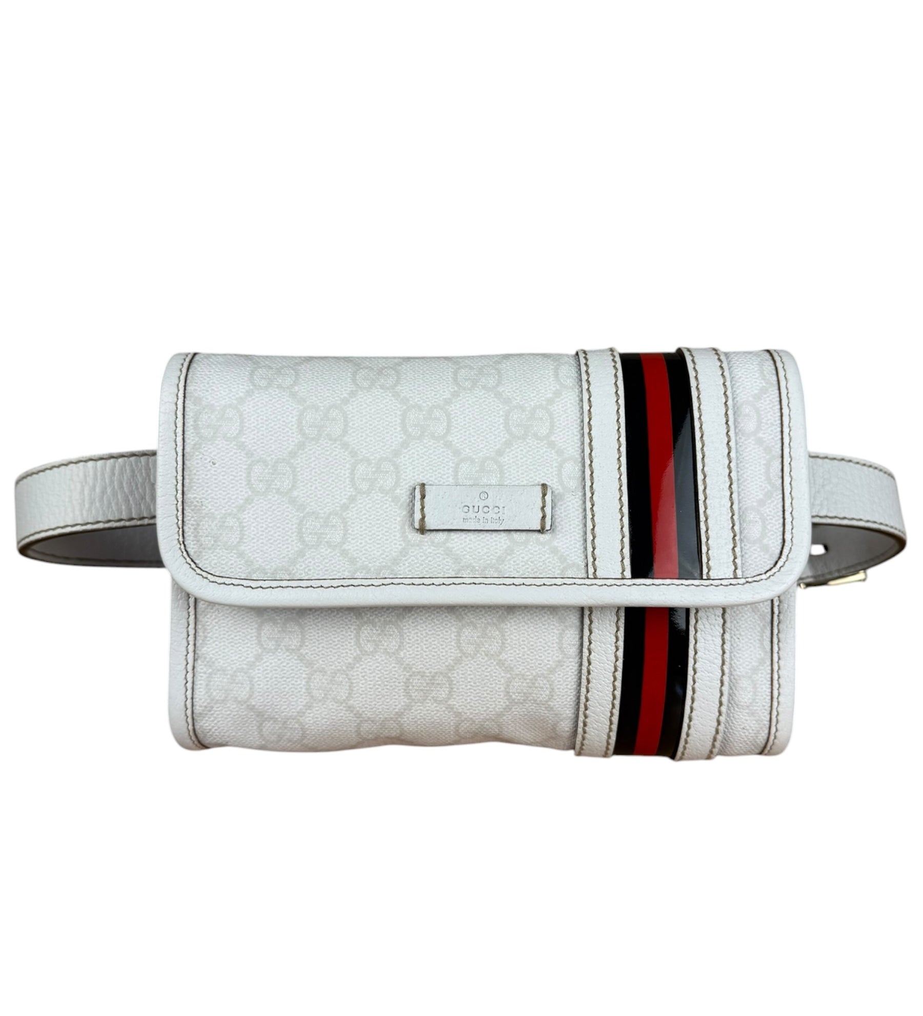 Gucci GG White Coated Canvas Sherry Line Belt Bag