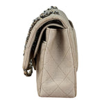 Chanel Beige Jersey Leather Trim Classic Double Flap Bag 2005