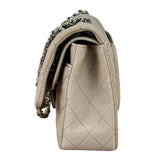Chanel Beige Jersey Leather Trim Classic Double Flap Bag 2005