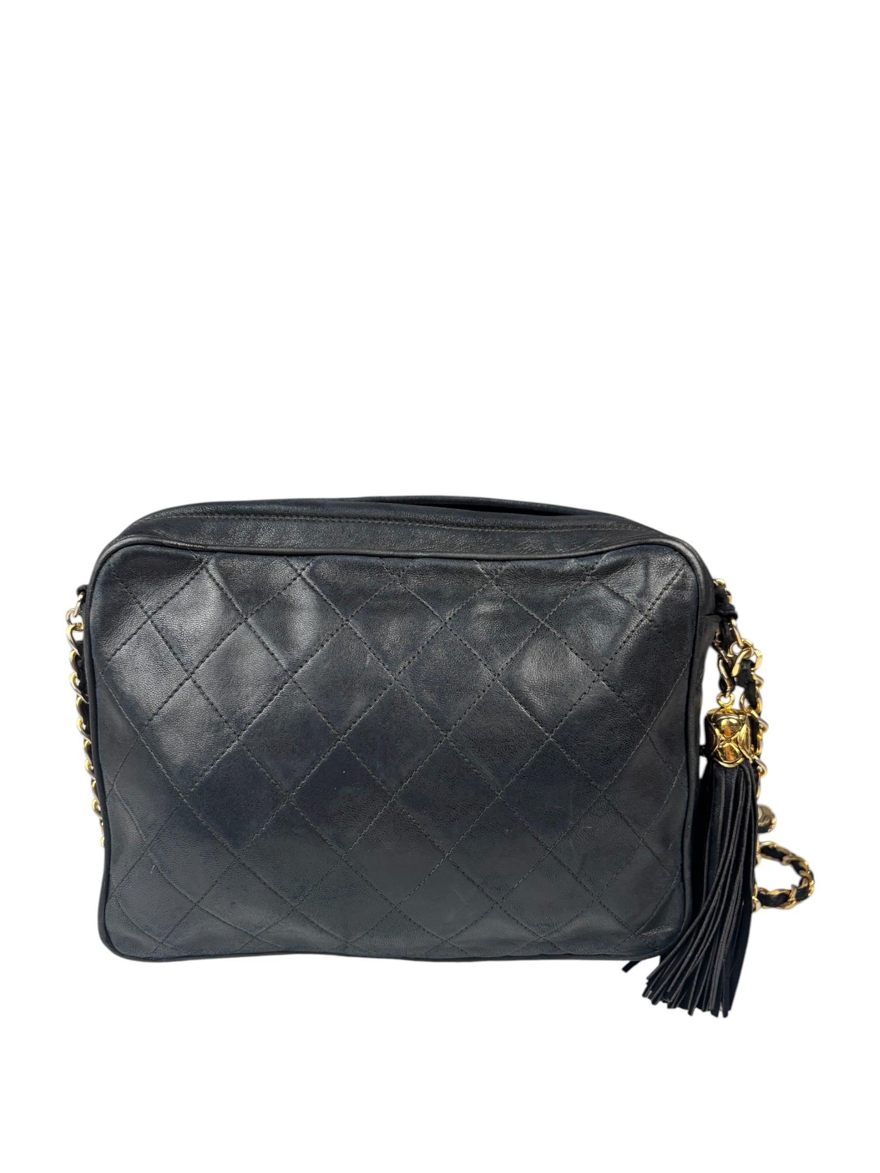 Chanel Vintage Black Quilted Leather CC Camera Bag 1989