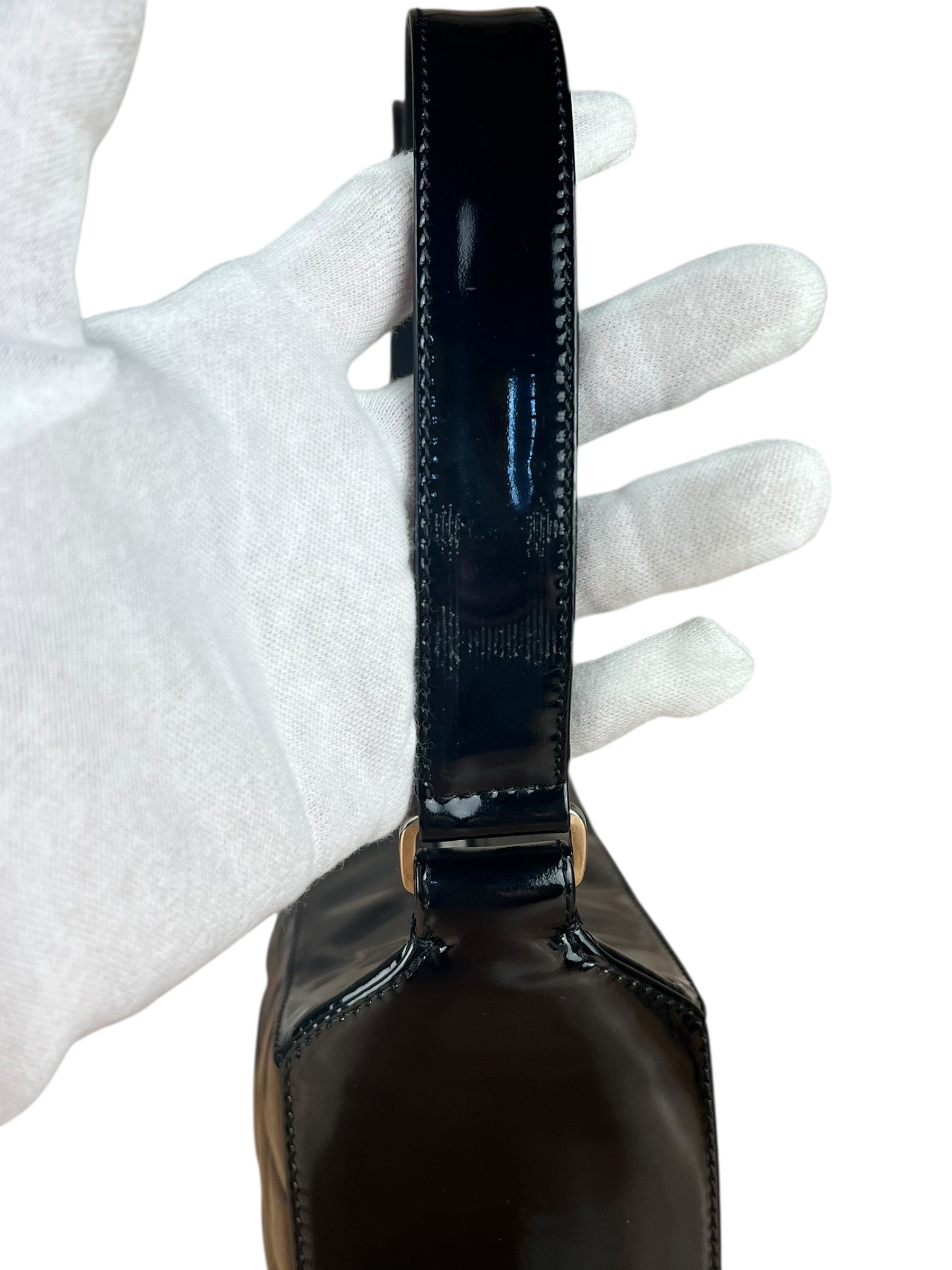 Chanel Black Patent Chocolate Bar Shoulder Bag '02