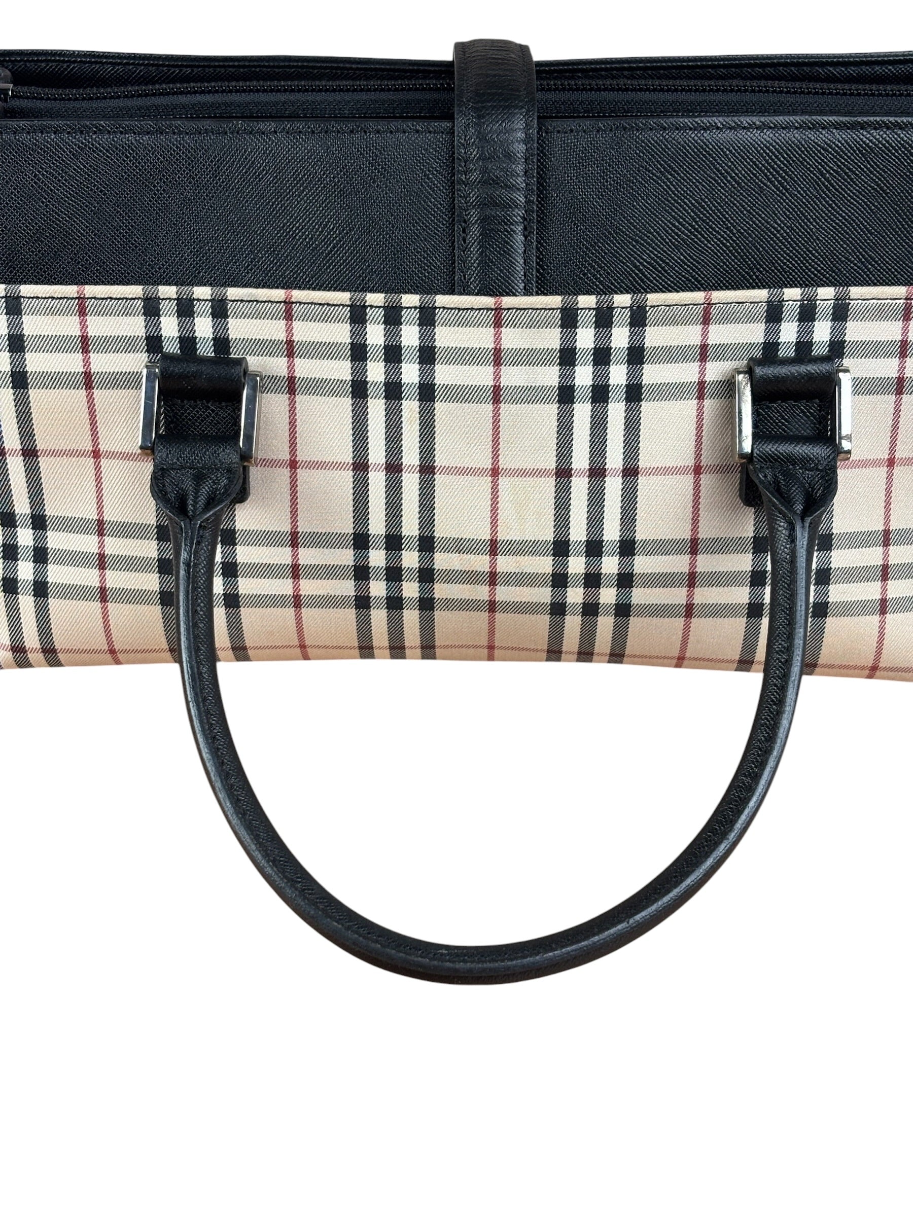 Burberry Vintage Leather Trim House Check Top Handle Bag